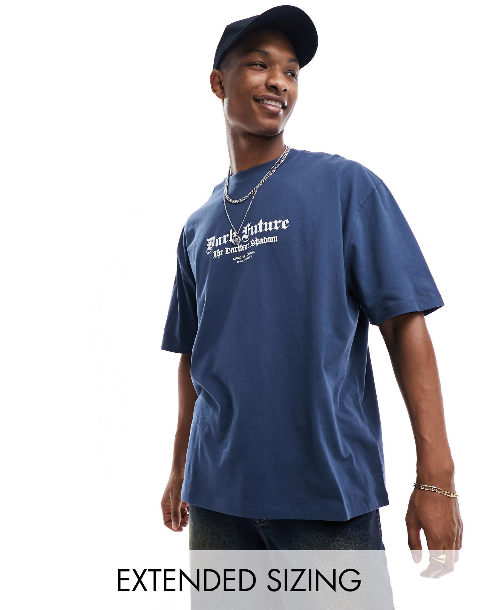 Темно-синяя футболка оверсайз с логотипом на груди ASOS Dark Future 3190₽