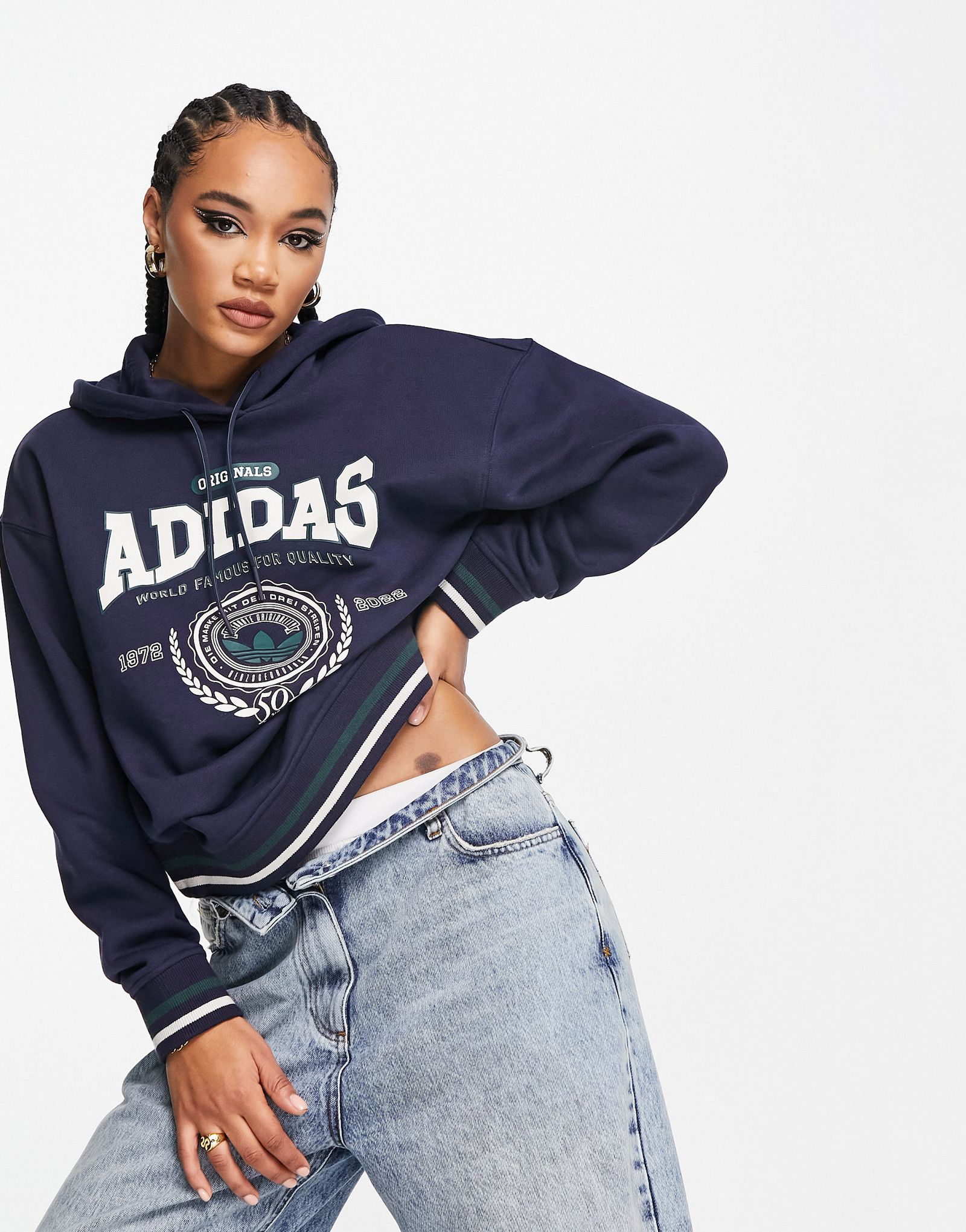 Темно-синяя худи с большим логотипом adidas Originals Preppy Varsity