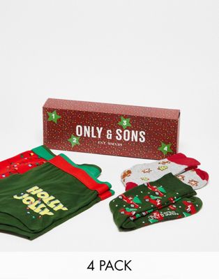 Рождественский адвент-календарь Only & Sons, 4 шт., рождественские плавки и носки