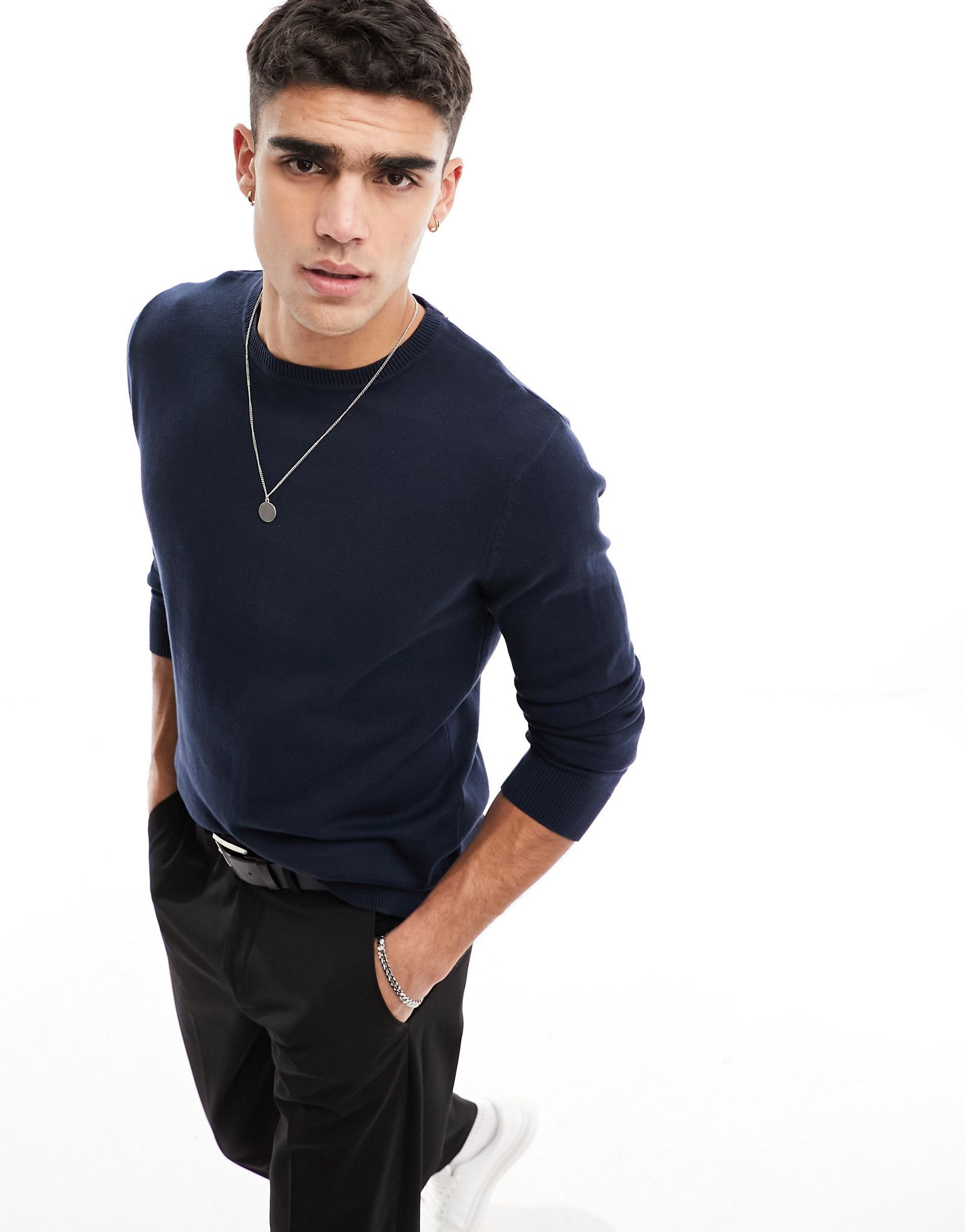 Темно-синий вязаный свитер с круглым вырезом Selected Homme 6190₽