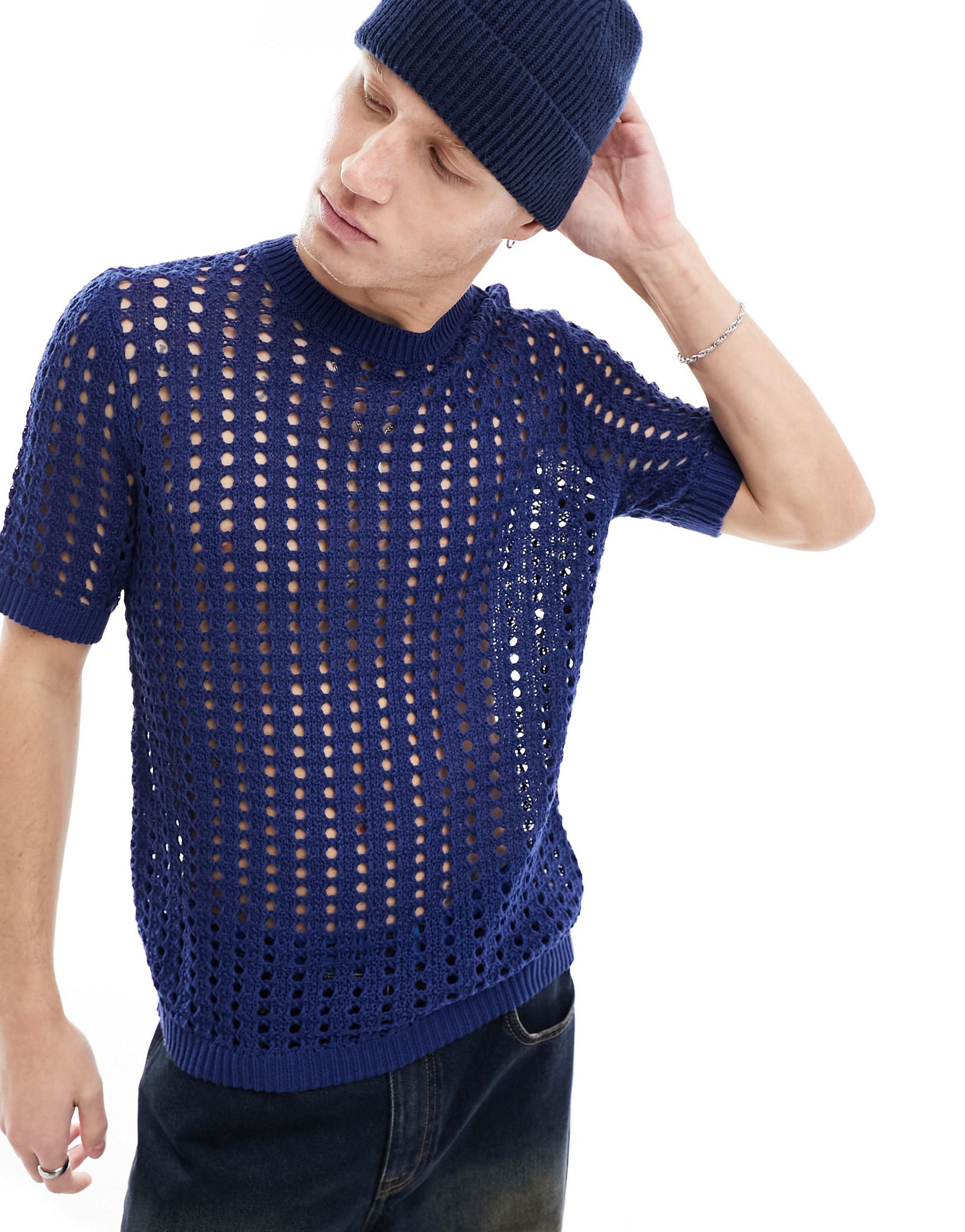 Темно-синяя свободная трикотажная футболка с пуантами ASOS DESIGN 4990₽