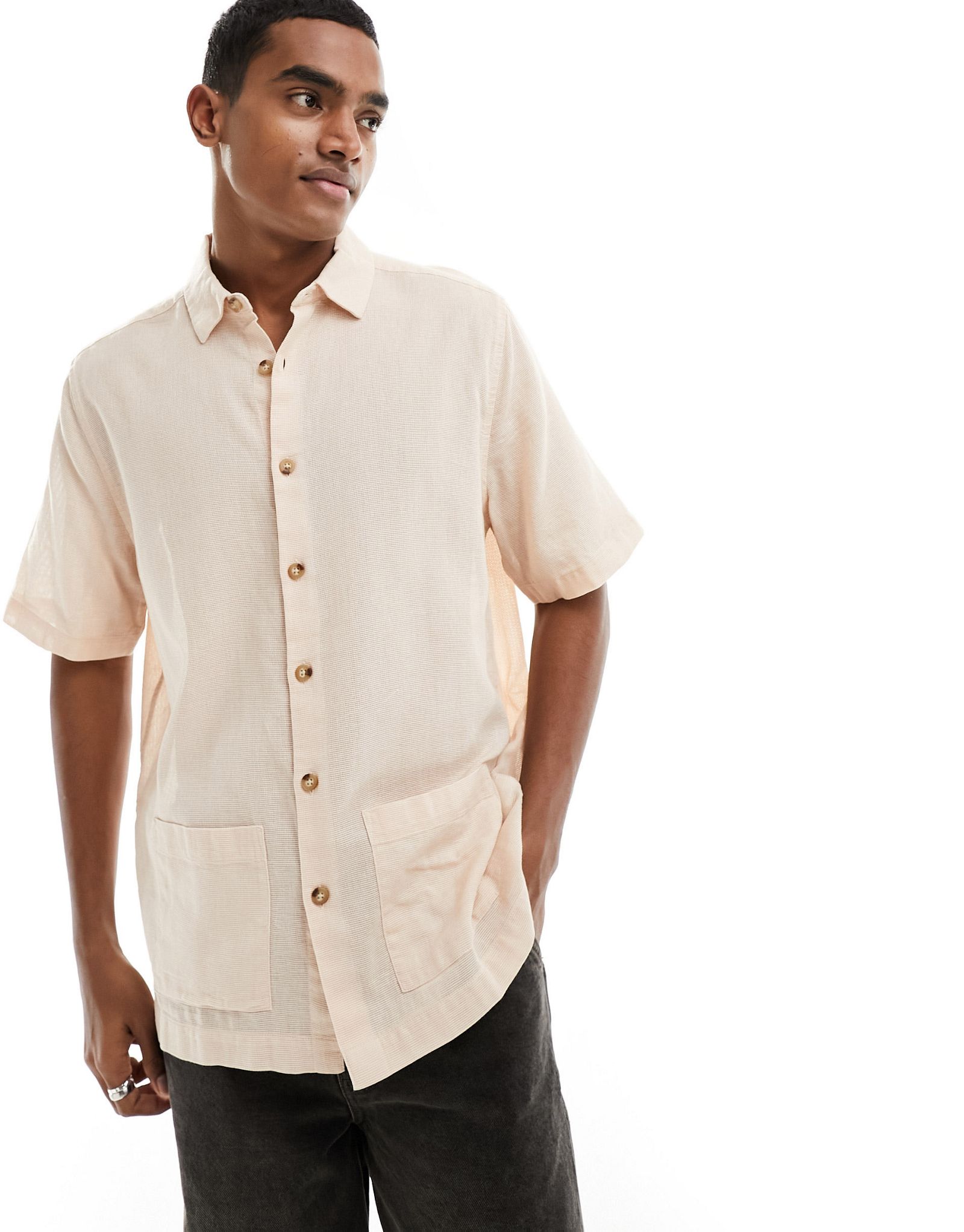 Свободная фактурная рубашка пыльно-розового цвета с накладными карманами ASOS DESIGN 2890₽