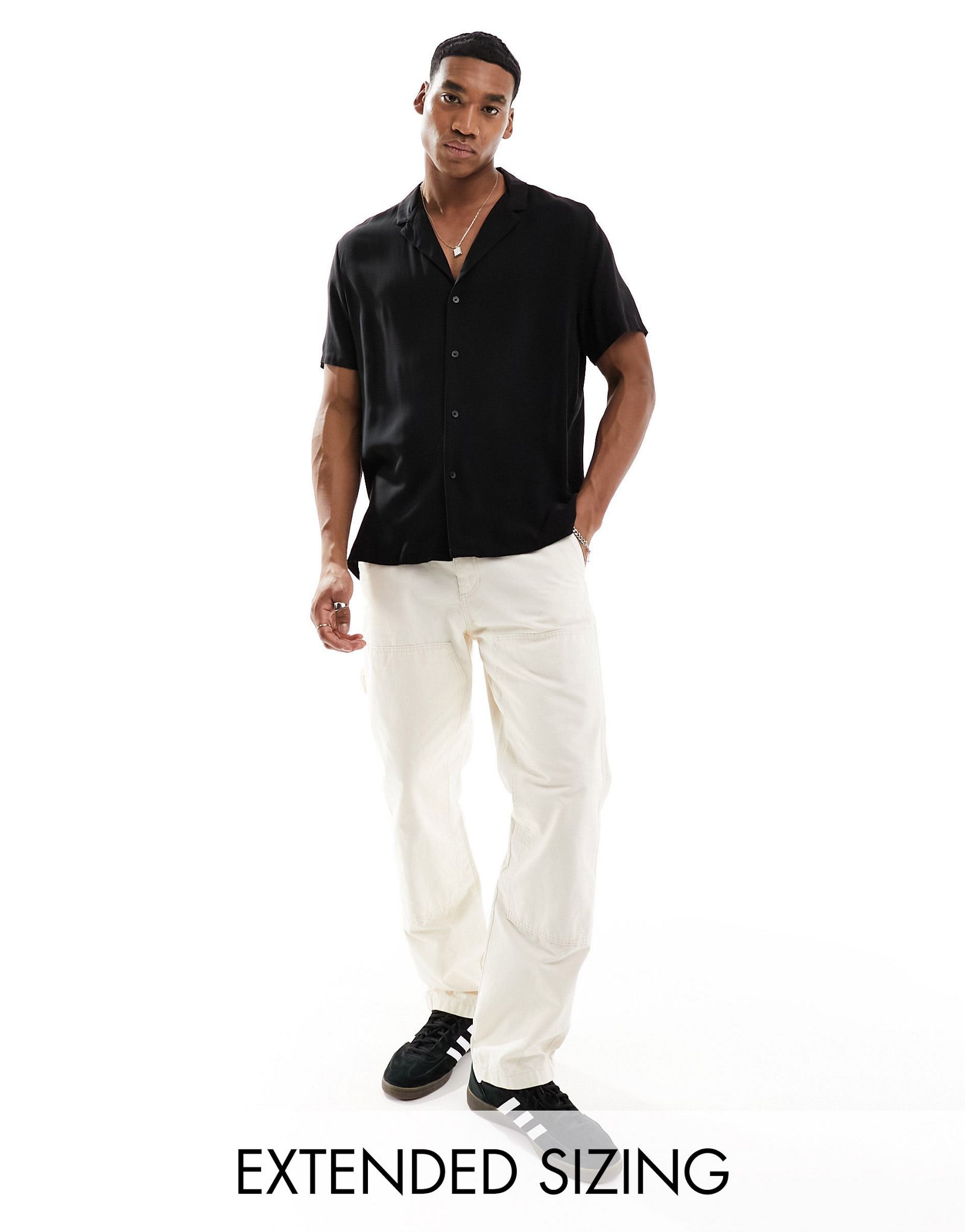 Черная вискозная рубашка свободного кроя с глубоким воротником ASOS DESIGN 6090₽