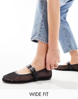 Черные сетчатые балетки Мэри Джейн ASOS DESIGN Wide Fit Lou