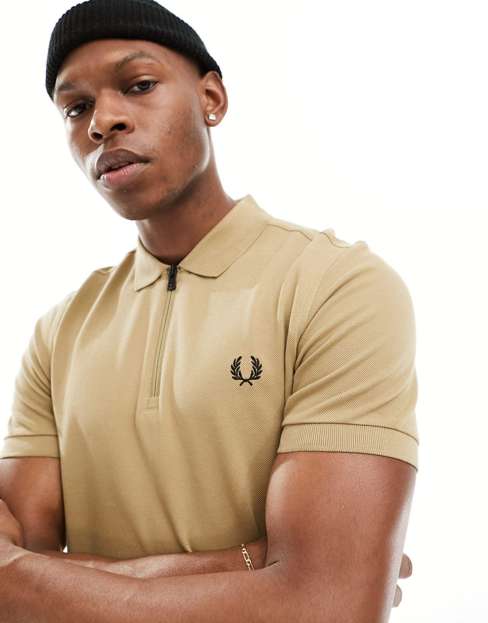 Бежевая рубашка-поло на молнии Fred Perry 