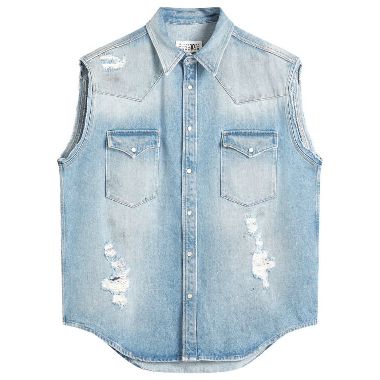 MM6 Maison Margiela Sleeveless Distressed Denim Shirt 123690₽