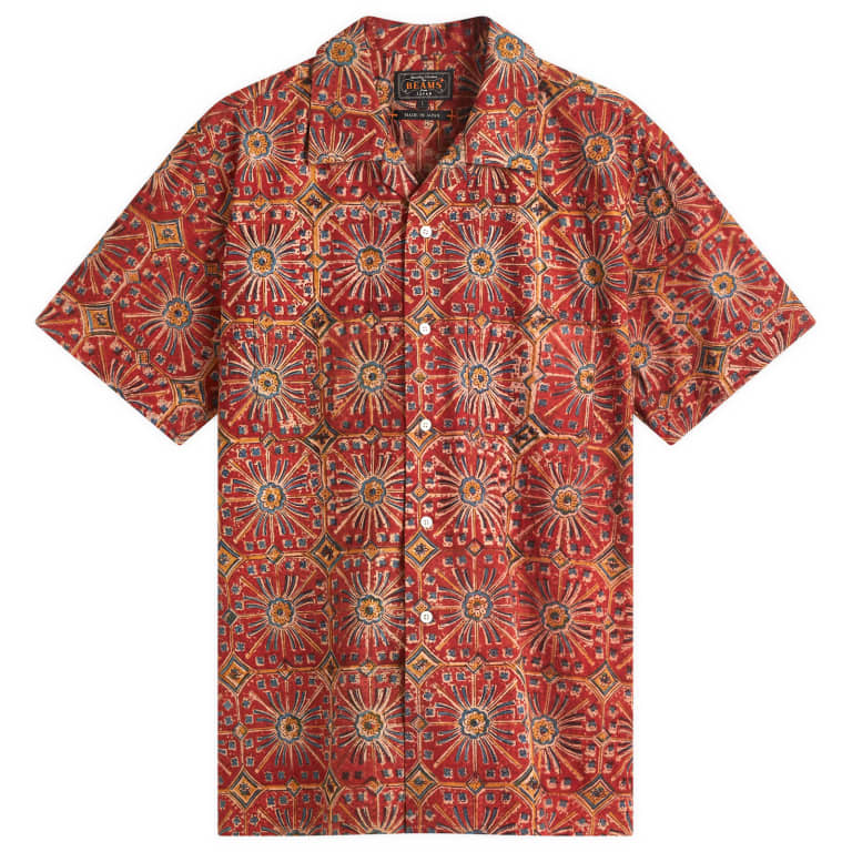 Beams Plus Open Collar Block Print Flower Shirt 25690₽