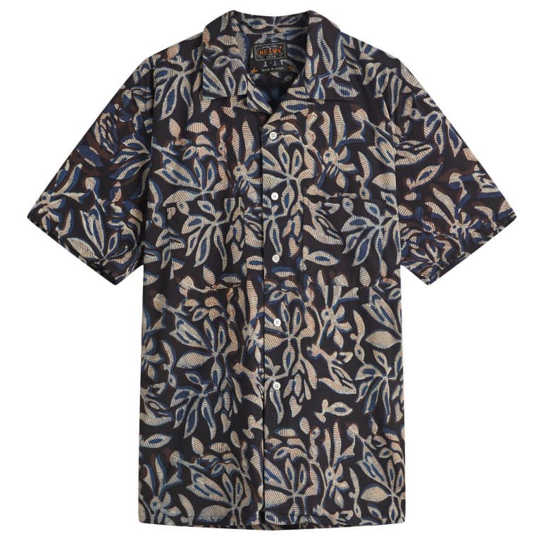 Beams Plus Open Collar Block Print Leaf Shirt 25690₽