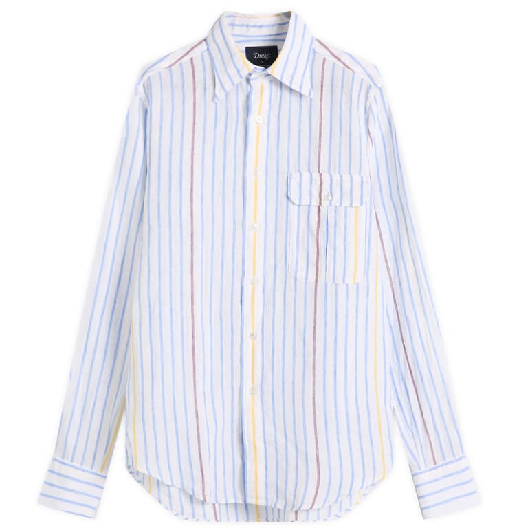 Drake's Linen Stripe Summer Shirt