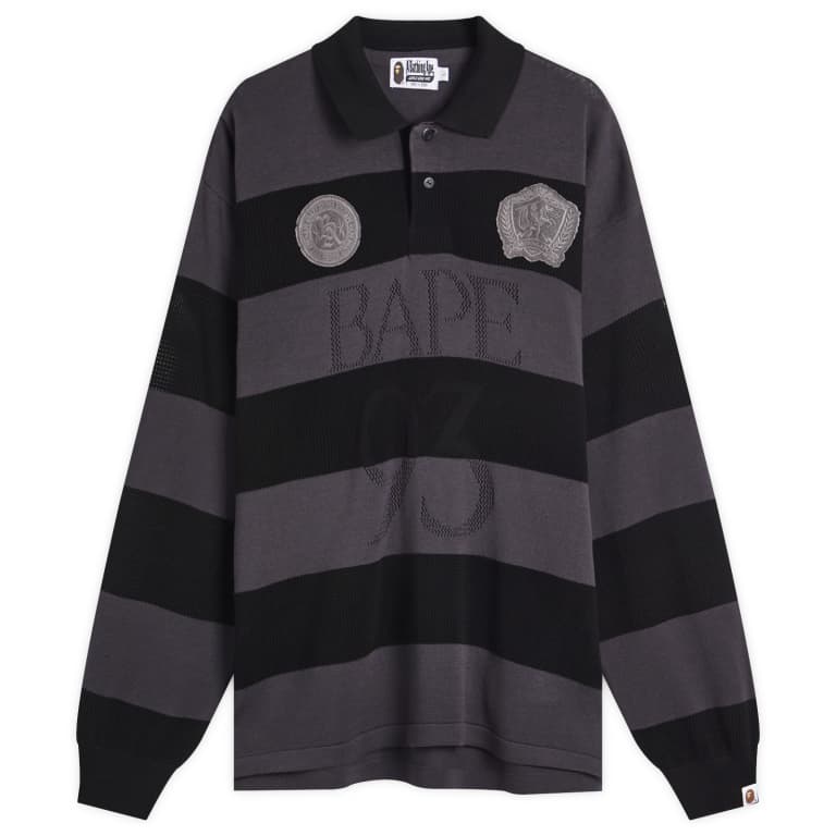 A Bathing Ape Jacquard Multi Logo Stripe Relaxed Fit Ls Tee