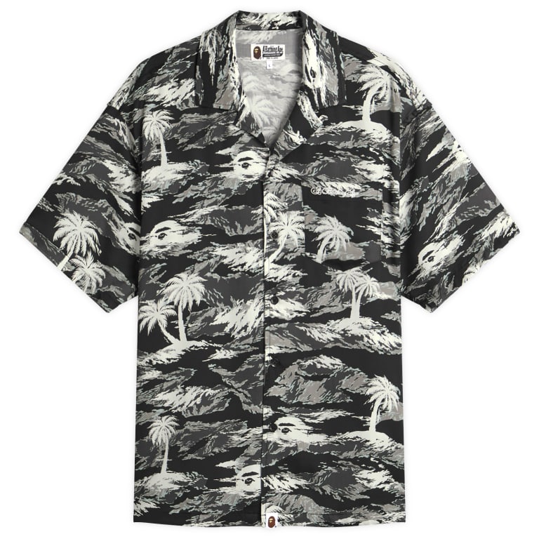 A Bathing Ape Palm Tree Camo Open Collar Pocket Ss Shirt 52290₽