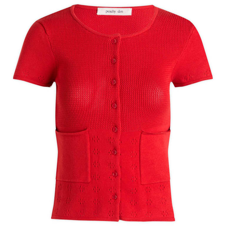 Трикотажный топ-поло персикового цвета от Den Marie