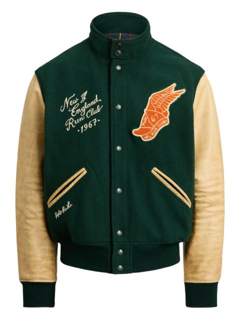 Куртка-бомбер Polo Ralph Lauren с кожаными рукавами и панелями green