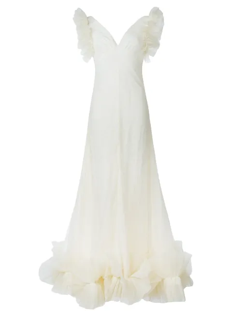 Вечернее платье из тюля с оборками от Alexander McQueen neutrals