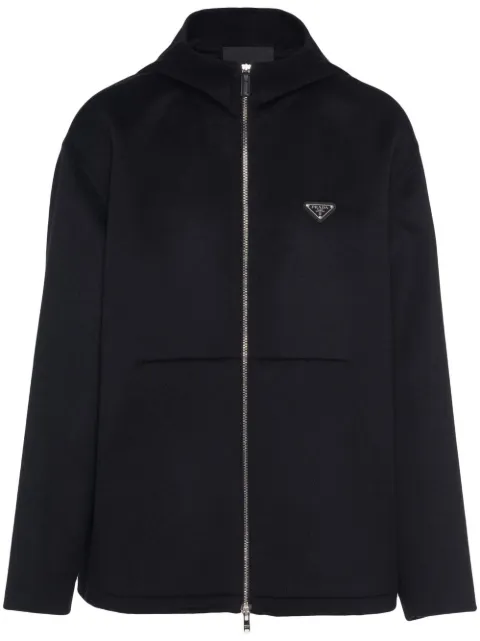 Толстовка с капюшоном на молнии с треугольным логотипом Prada black