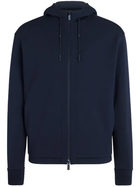 Толстовка Zegna High Performance из шерсти и хлопка с капюшоном blue