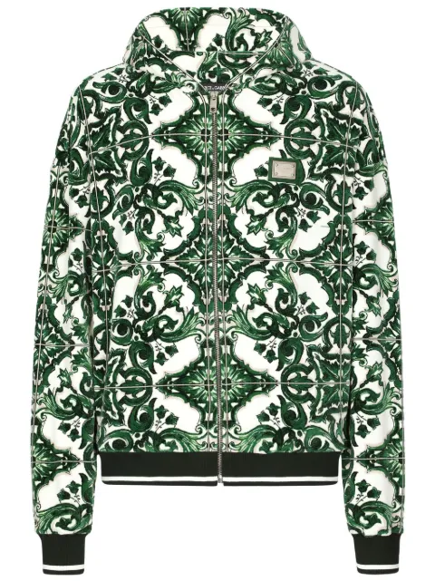 Толстовка на молнии с принтом майолики от Dolce & Gabbana green