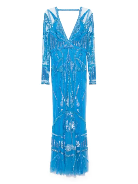 Платье с V-образным вырезом и вышивкой в стиле ар-деко от Zuhair Murad blue