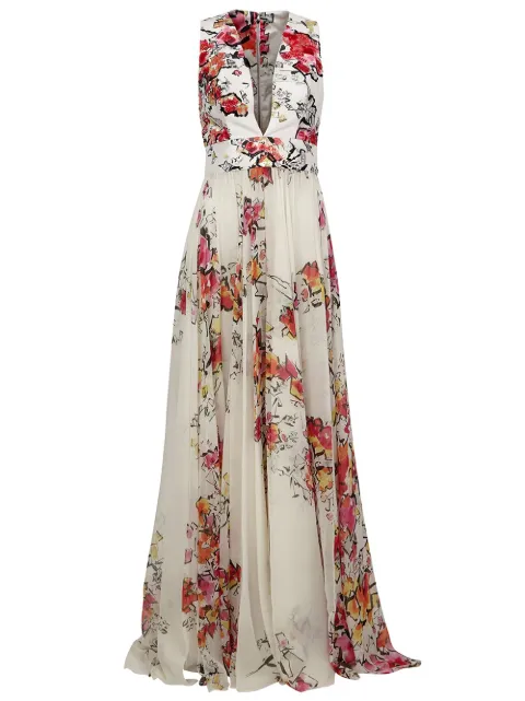 Расклешенное платье Zuhair Murad с цветочным принтом white