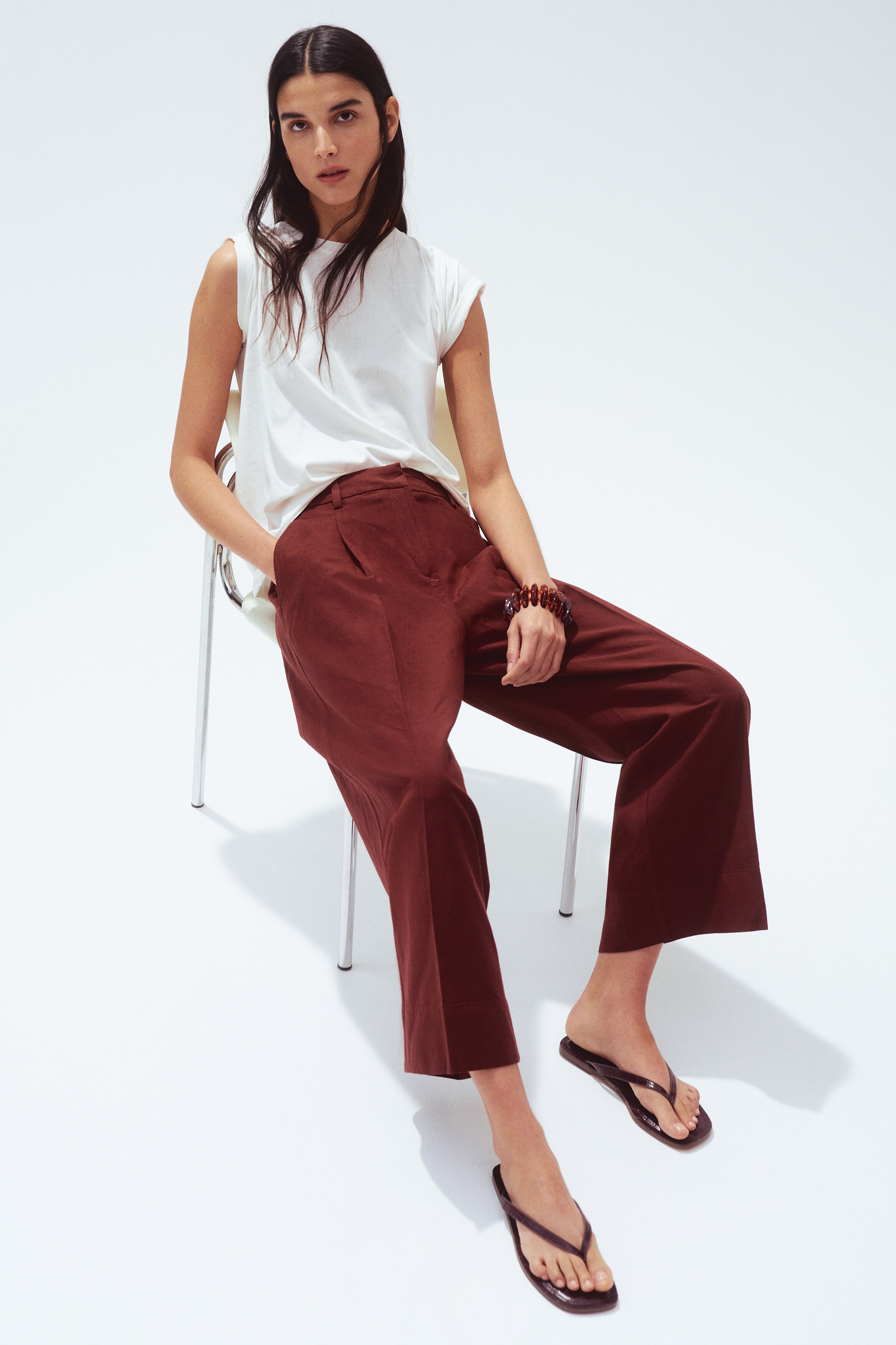 Широкие брюки из льняной смеси H&M