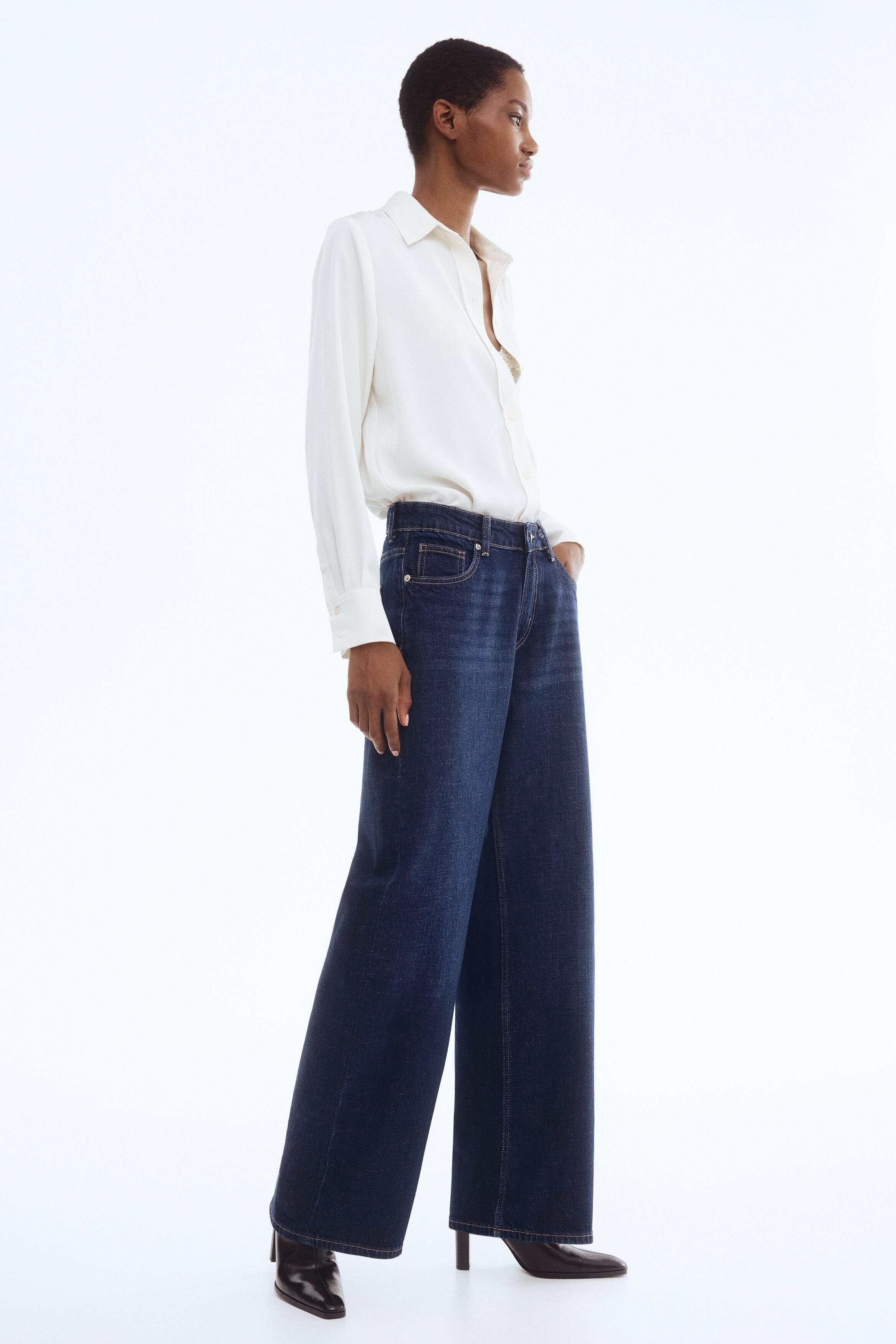 Широкие обычные джинсы dark denim blue