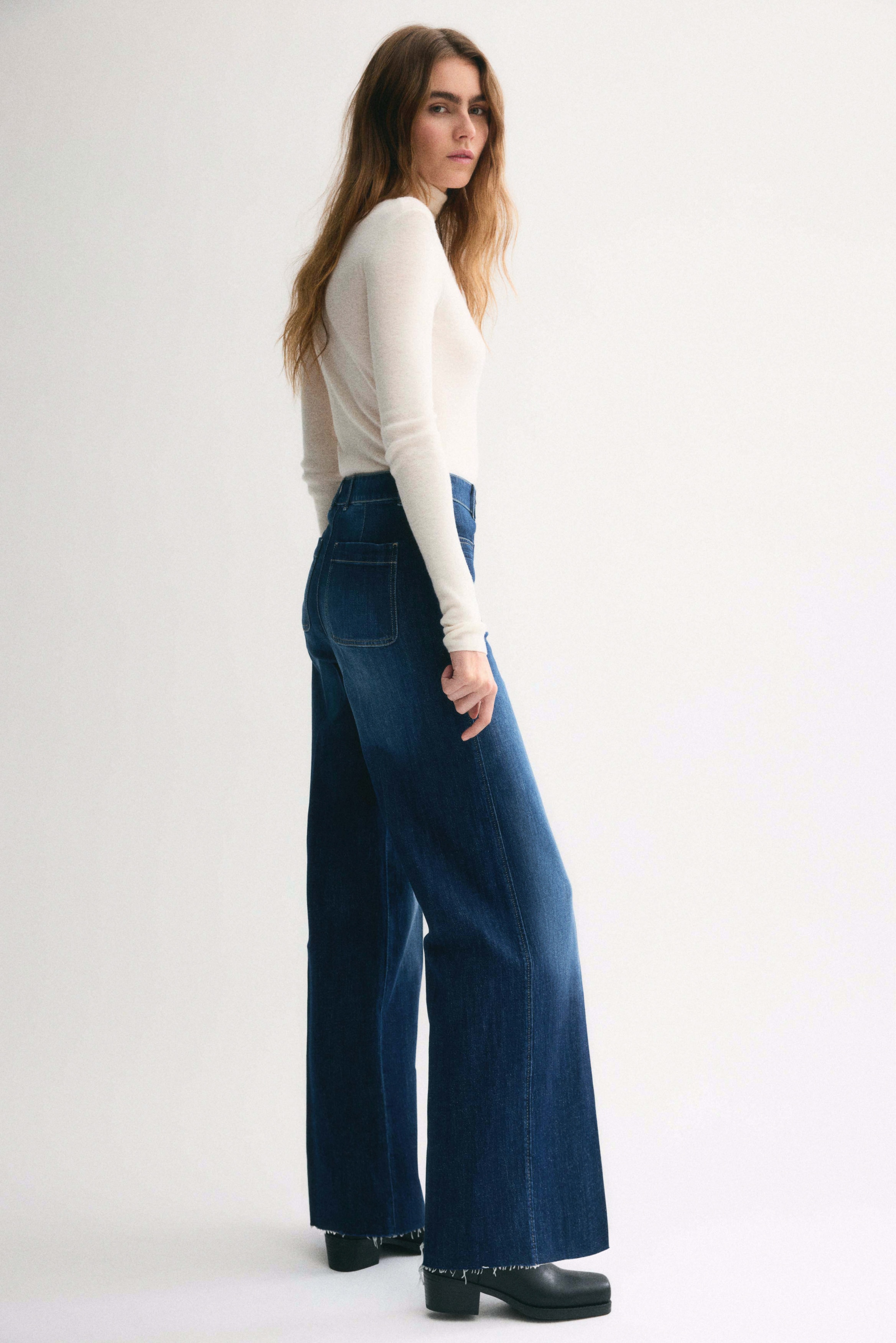 Широкие джинсы с высокой талией dark denim blue