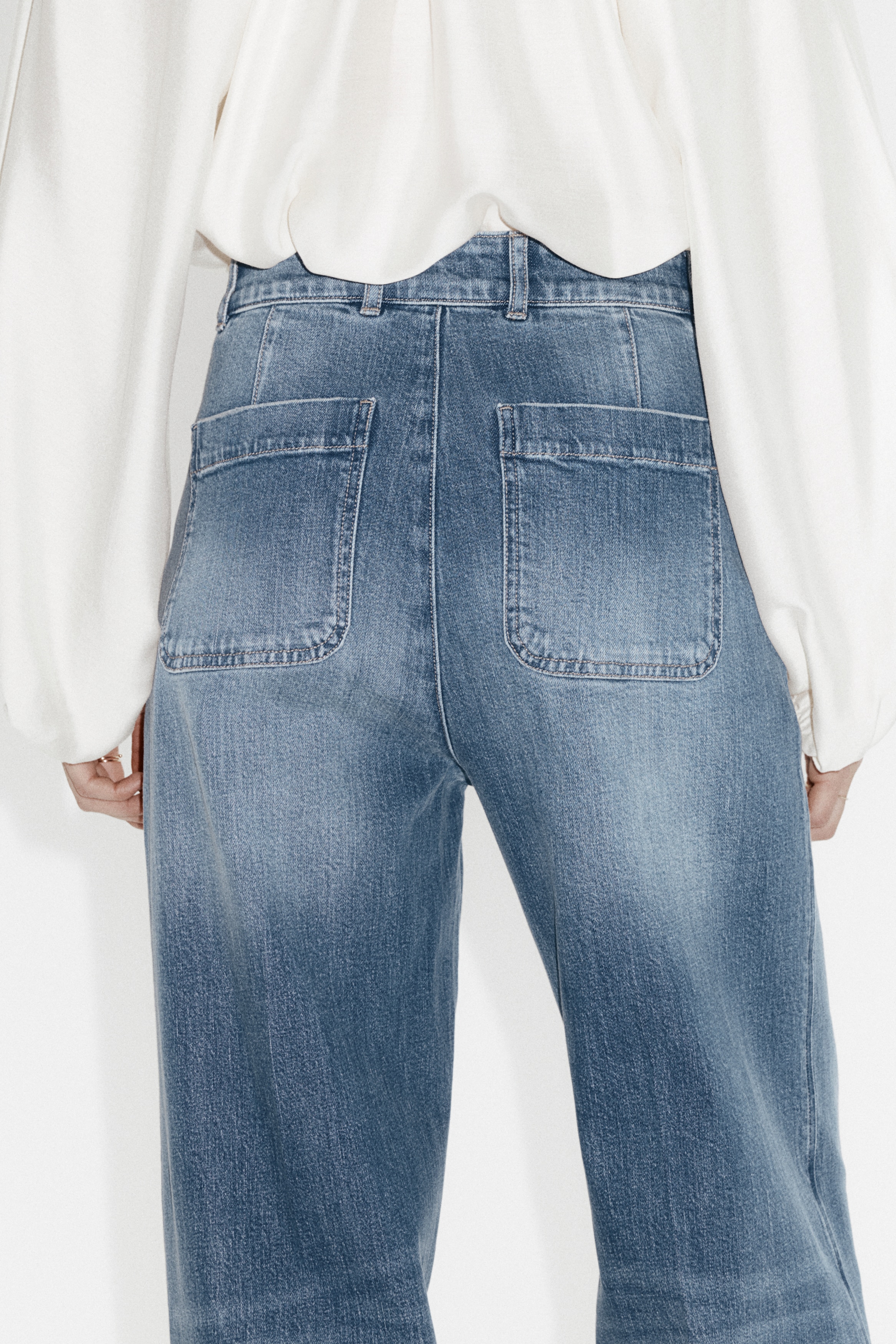 Широкие джинсы с высокой талией denim blue