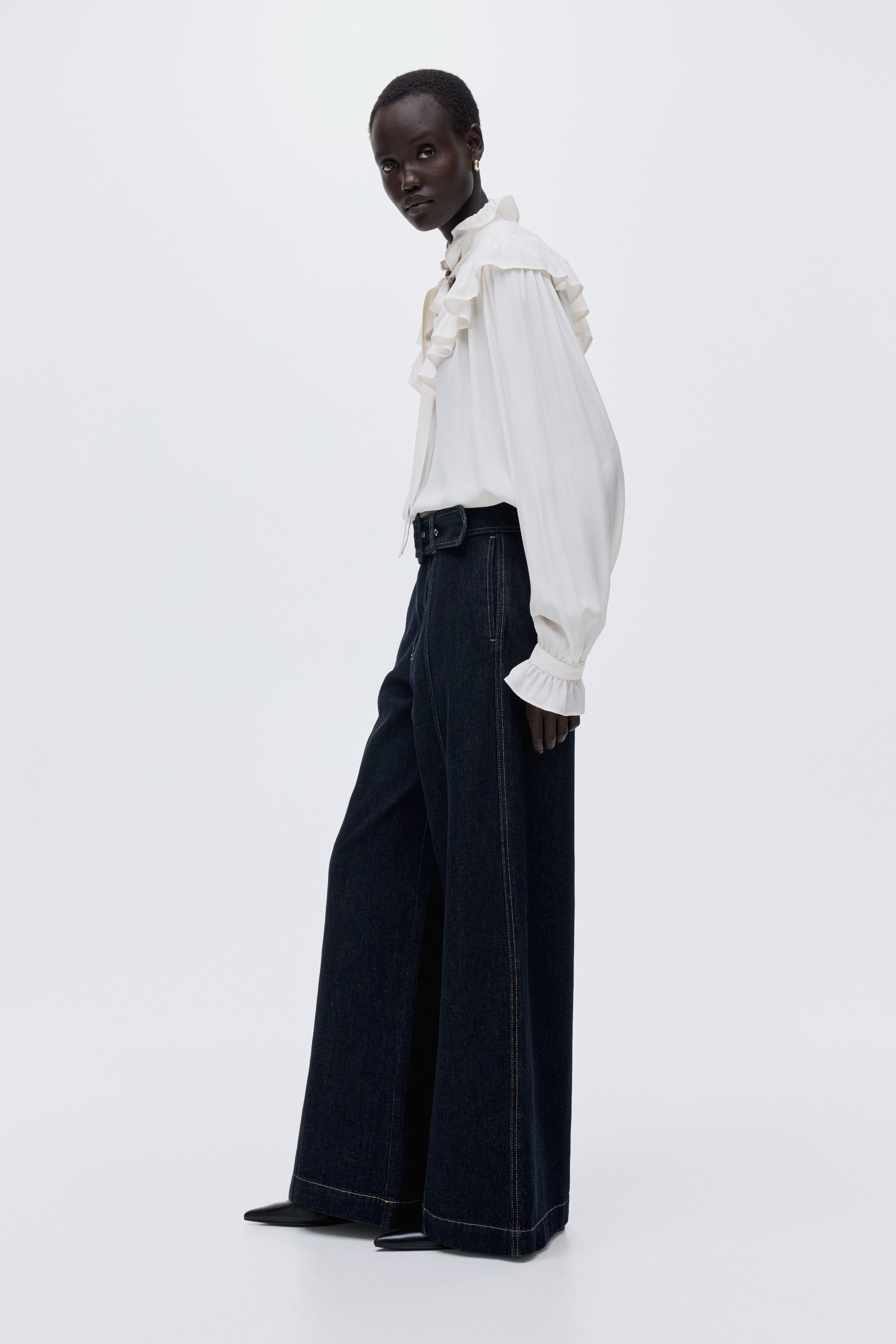 Широкие джинсы с высокой талией dark denim blue