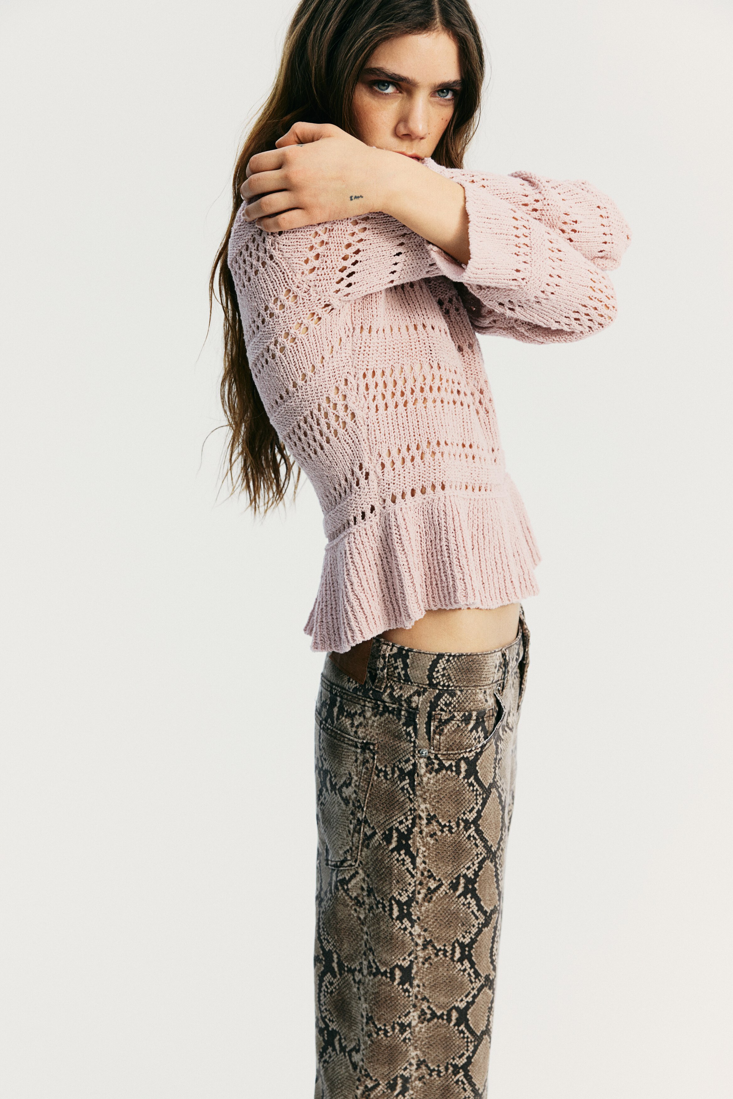 Вязаный свитер с баской H&M Pointelle
