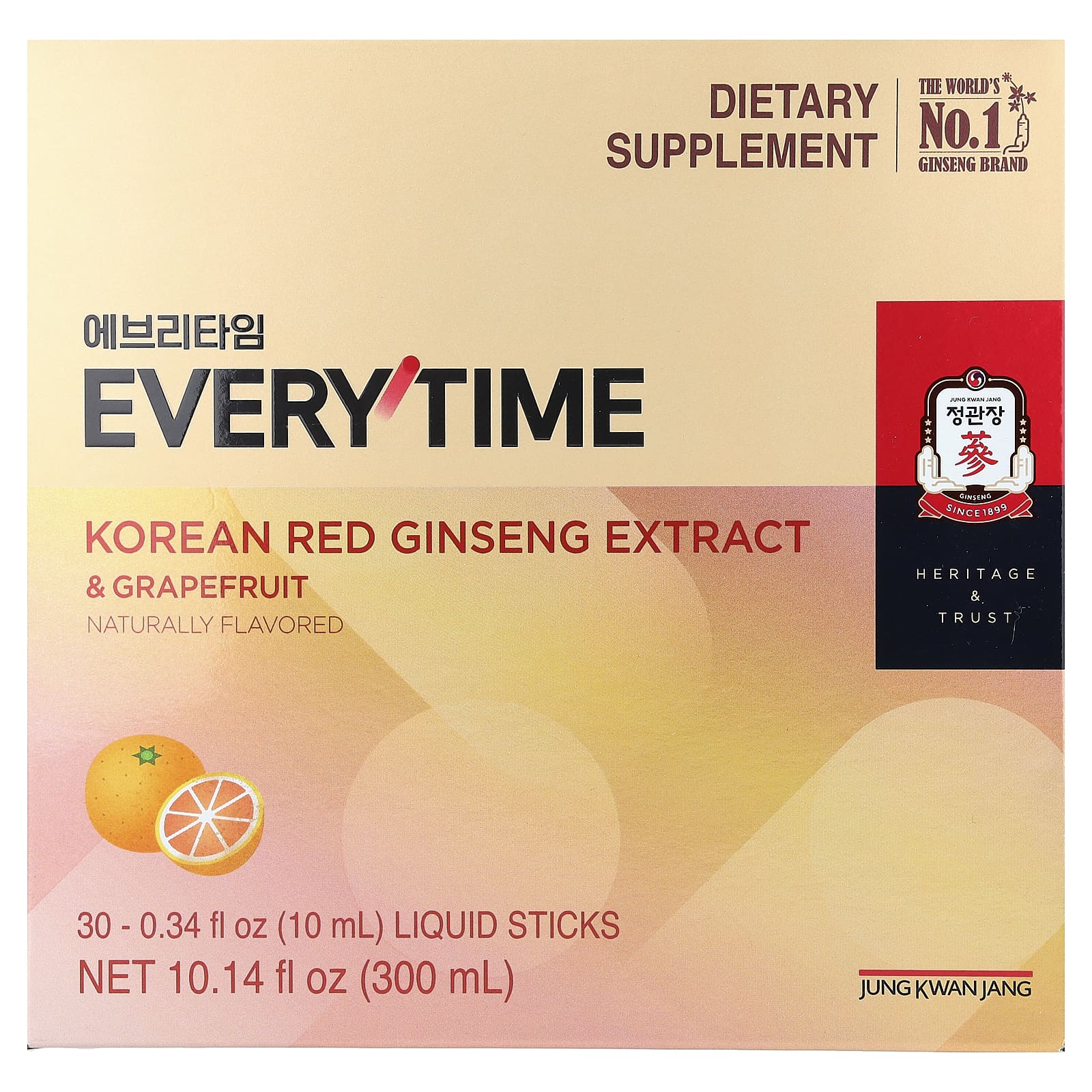 JungKwanJang, корейский экстракт красного женьшеня, каждый раз, грейпфрут, 30 жидких стиков по 10 мл (0,34 жидк. унции)