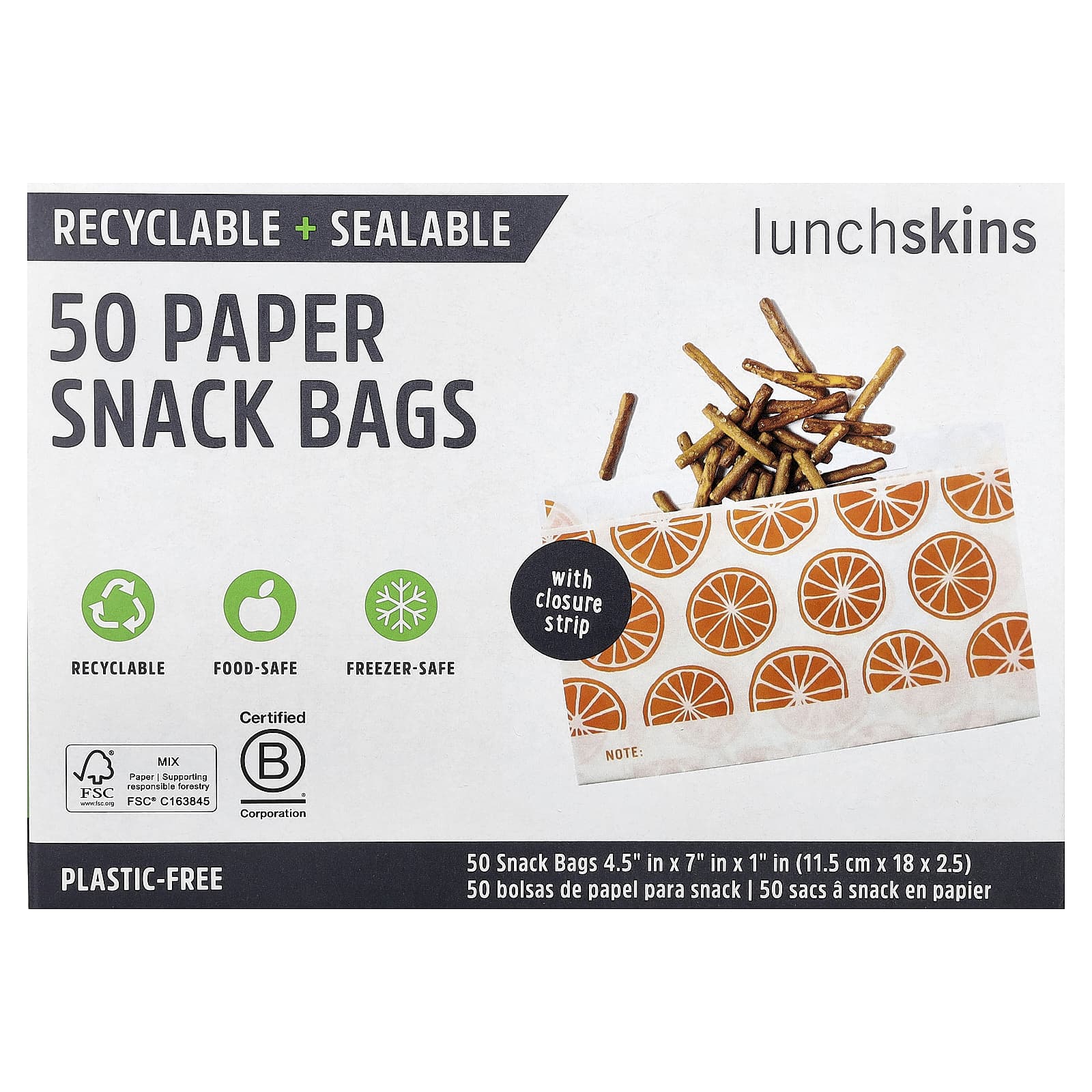 Lunchskins, бумажные пакеты для снеков, апельсин, 50 шт.