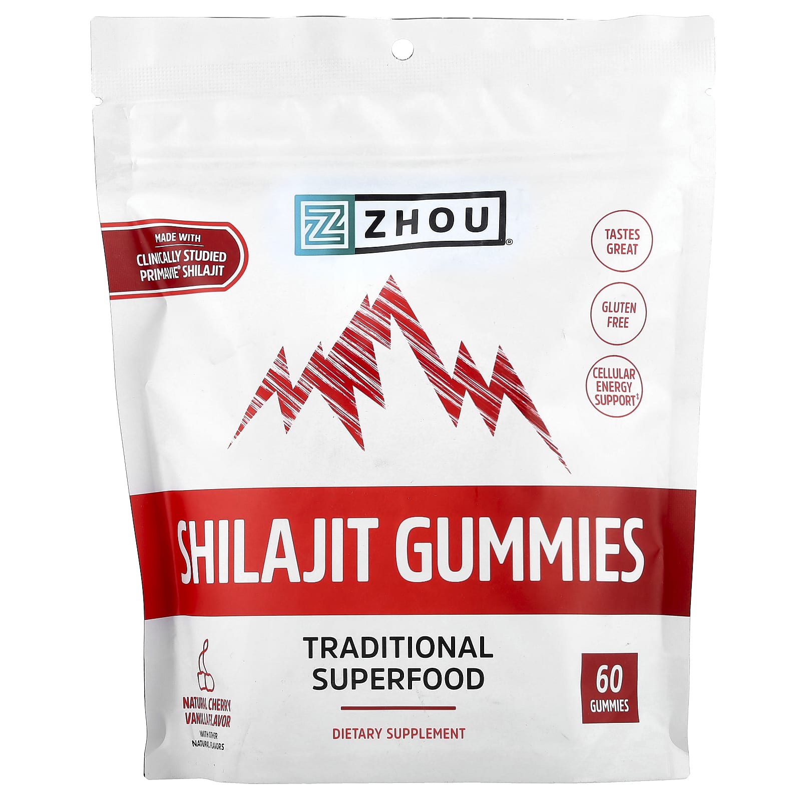 Zhou Nutrition, жевательные таблетки с мумие, со вкусом натуральной вишни и ванили, 60 жевательных таблеток