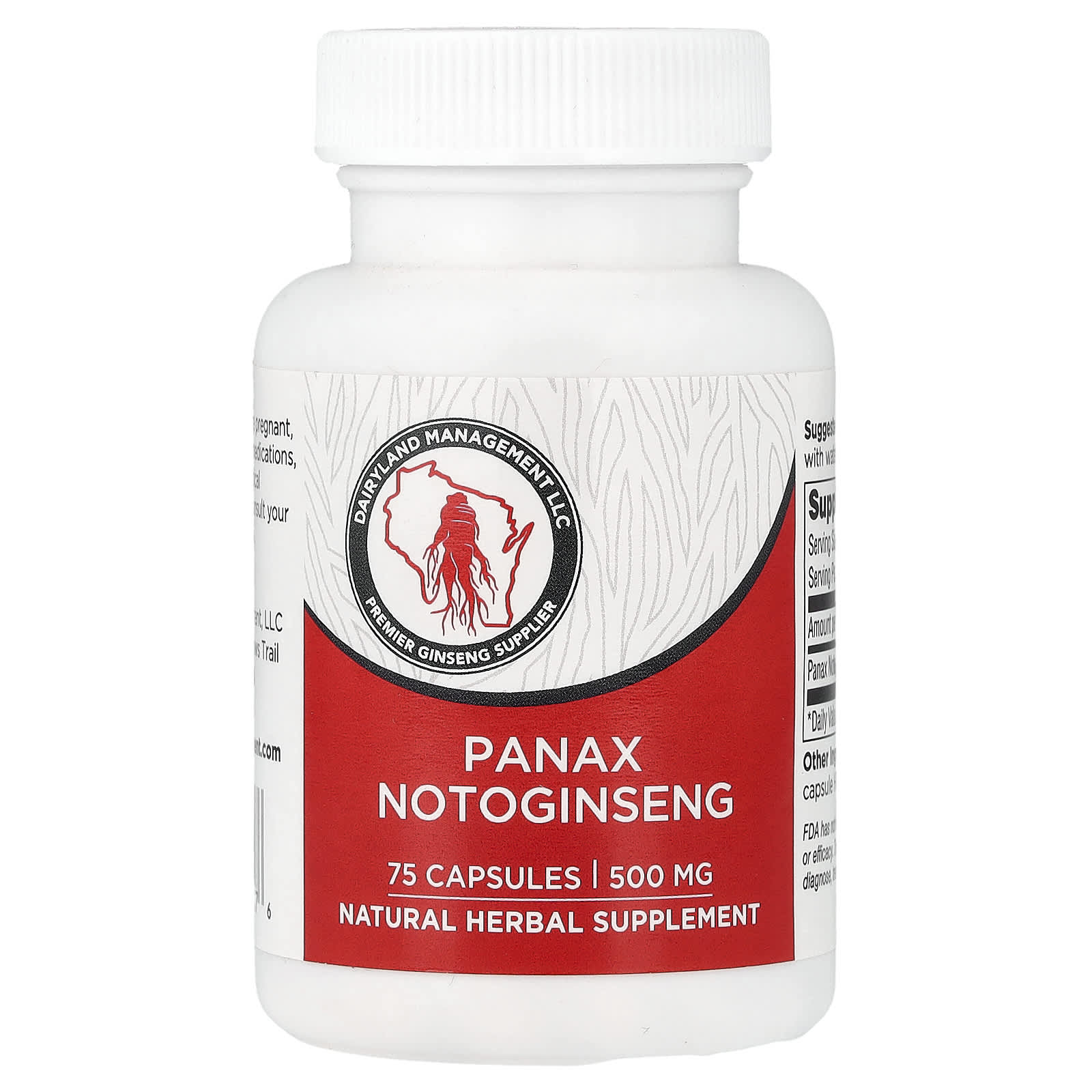 Dairyland Ginseng, женьшень обыкновенный, 500 мг, 75 капсул