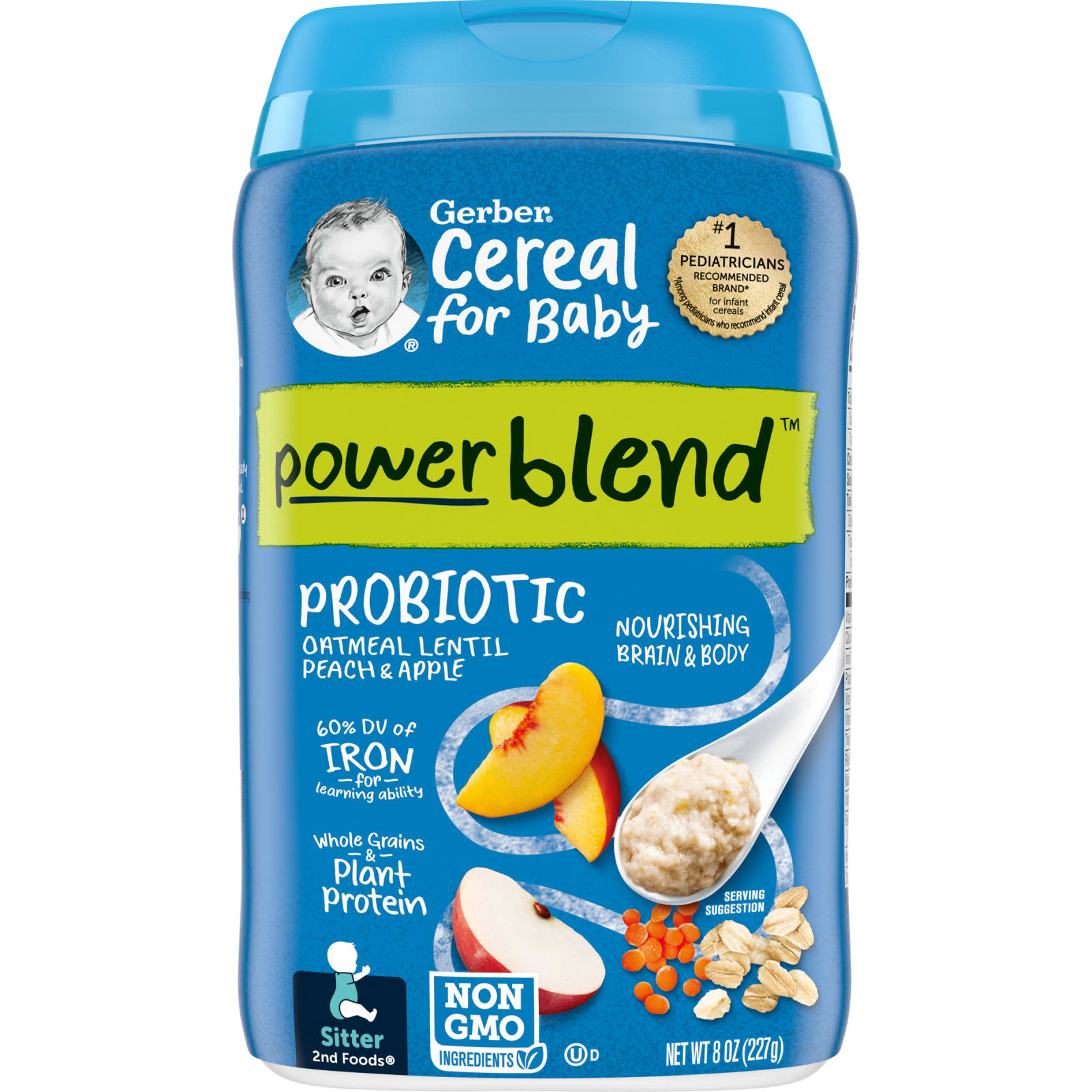 Gerber Cereal for Baby Power Blend 2nd Foods овсянка с пробиотиками чечевица персик и яблоко 227 г 8 унций 1590₽