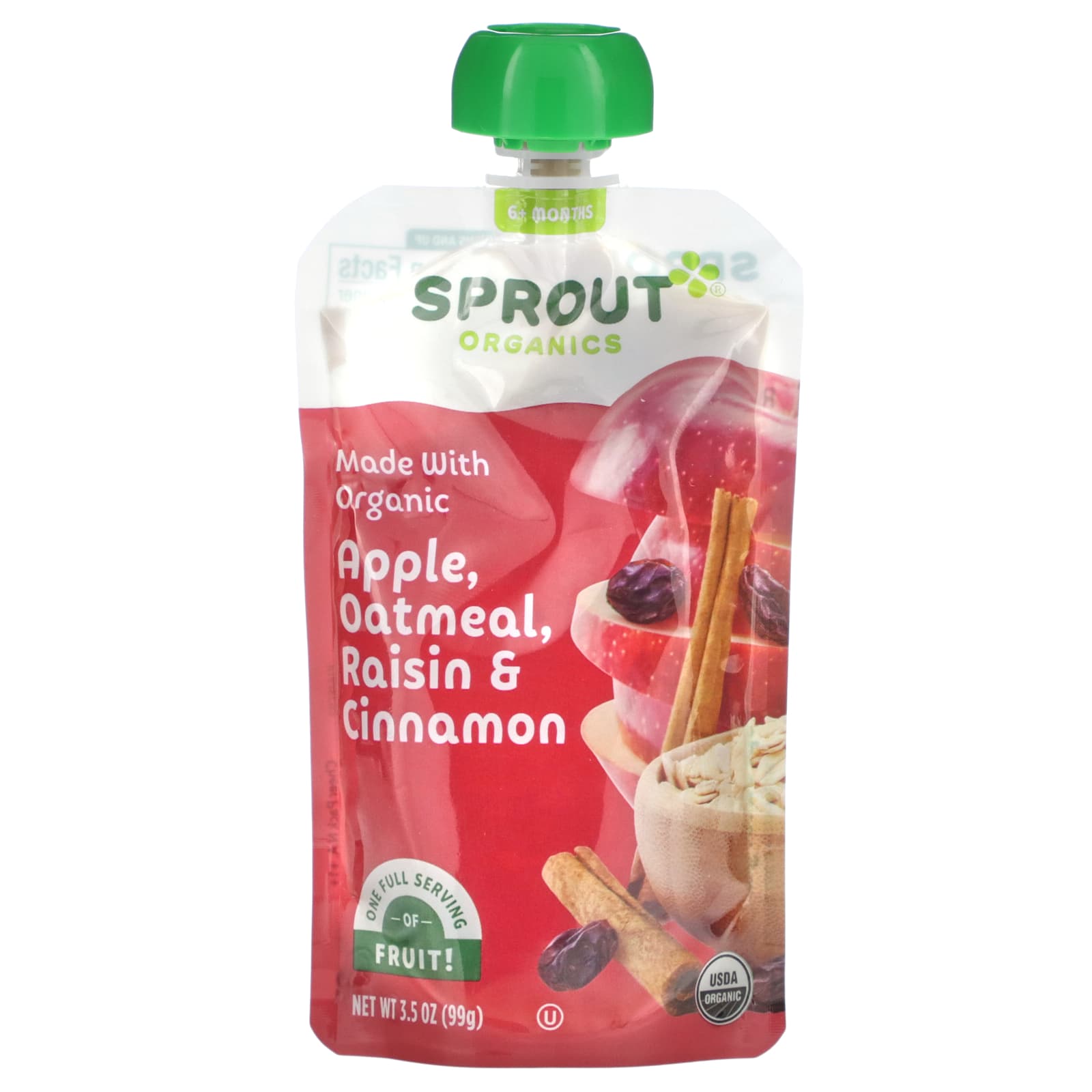 Sprout Organics Детское питание от 6 месяцев яблочно-овсяный изюм с корицей 99 г 35 унции 1390₽