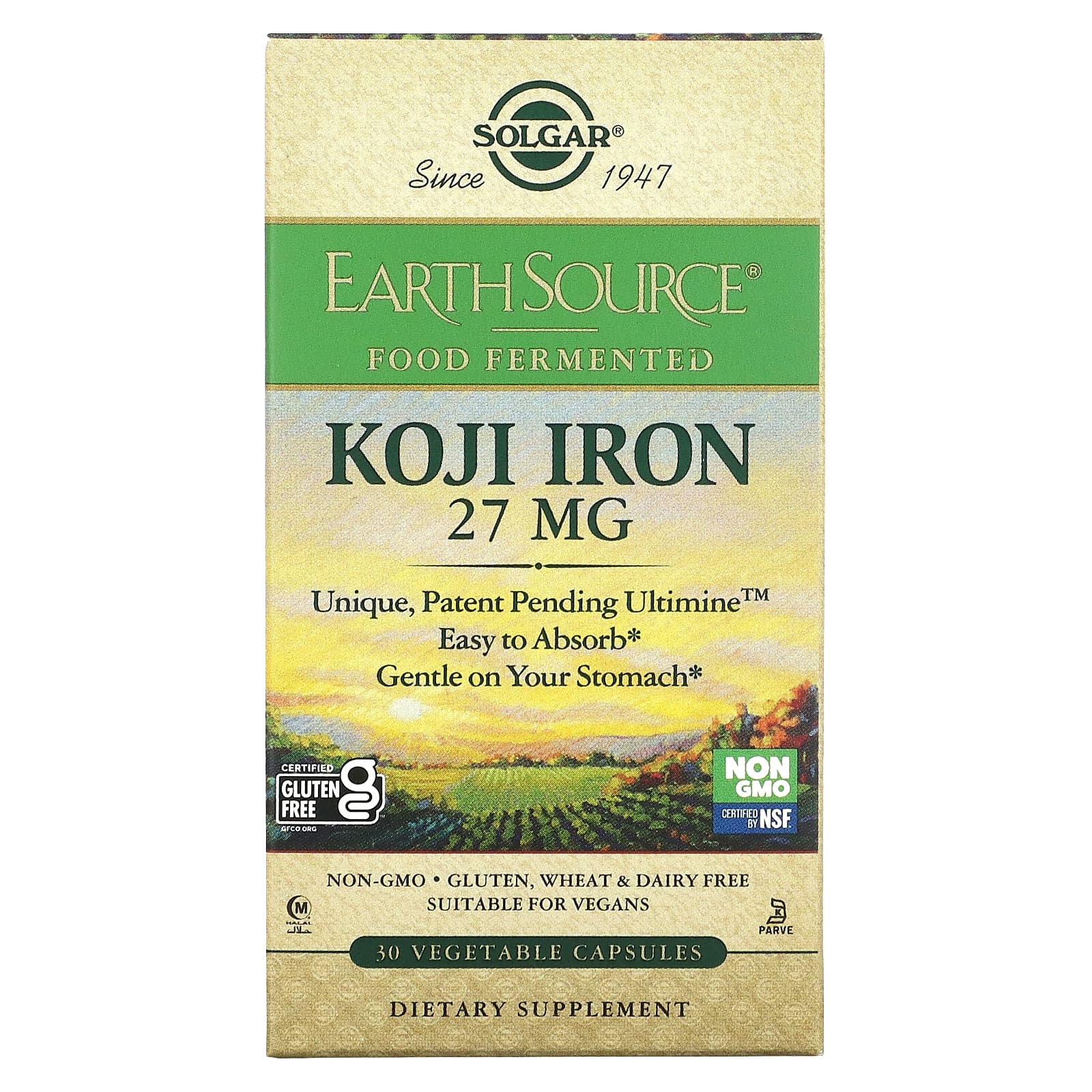 Solgar EarthSource Food Fermented железо коджи 27 мг 30 растительных капсул 2090₽