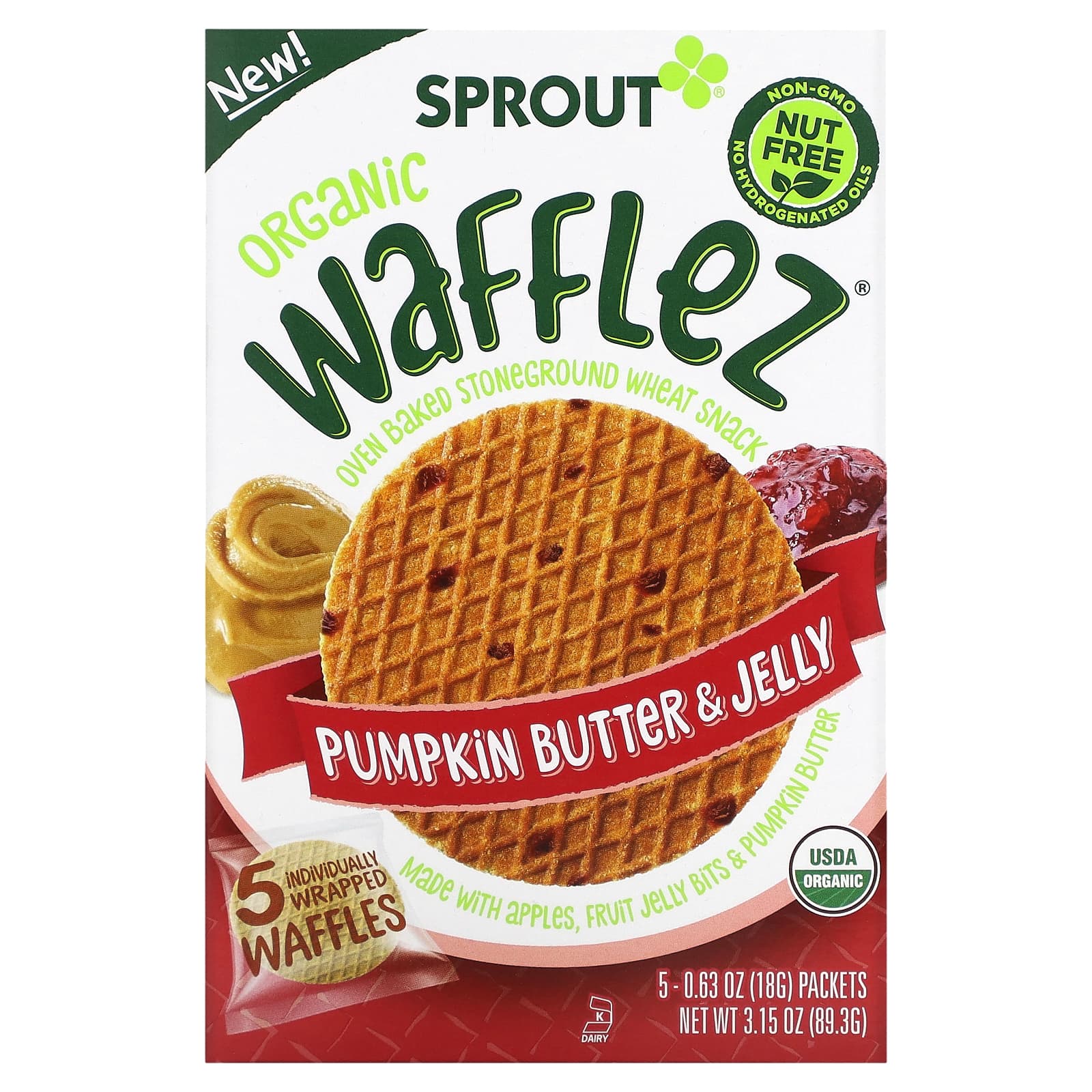 Sprout Organics Wafflez тыквенное масло и желе 5 пакетиков 18 г 063 унции 1690₽