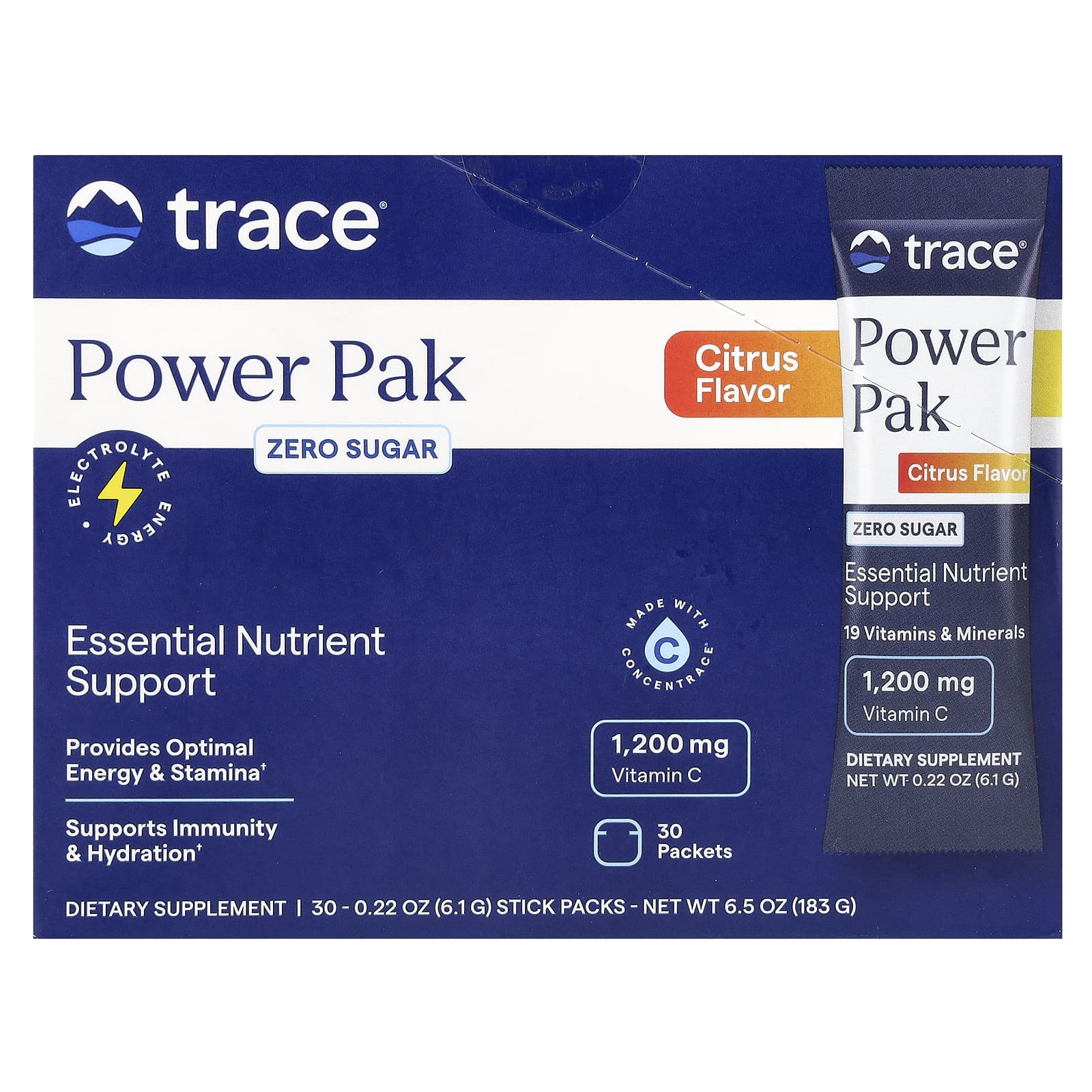 Trace Minerals Electrolyte Stamina PowerPak без сахара со вкусом цитрусовых 30 пакетиков по 49 г 017 унции 3390₽