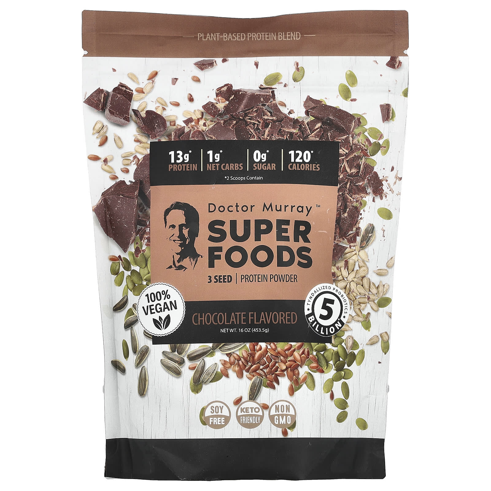Dr Murrays Super Foods порошок протеина из трех видов семян шоколад 4535 г 16 унций 3190₽