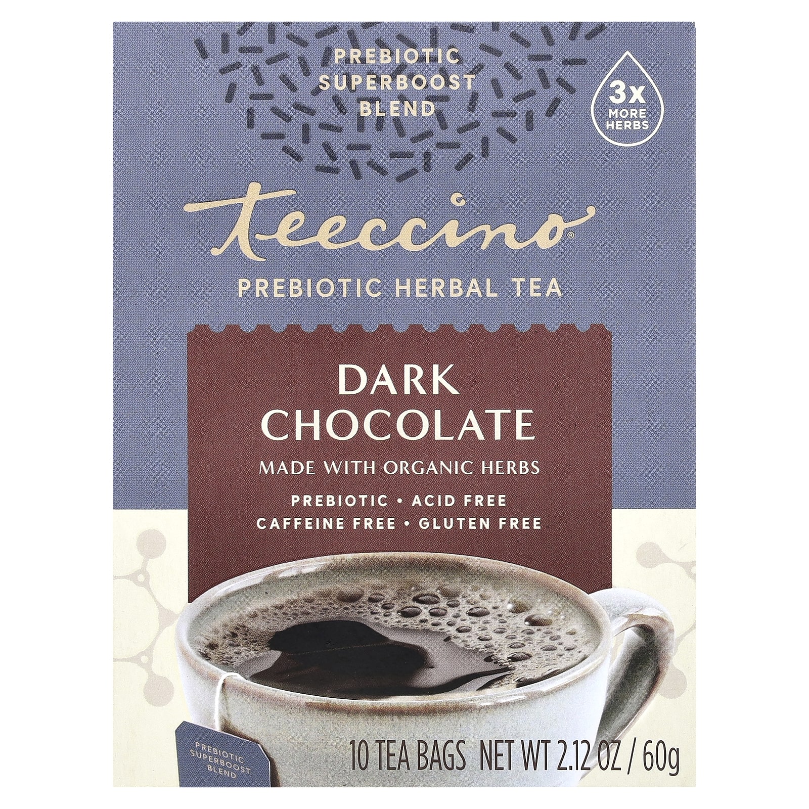 Teeccino Prebiotic Herbal Tea органический темный шоколад без кофеина 10 чайных пакетиков 60 г 212 унции 1890₽