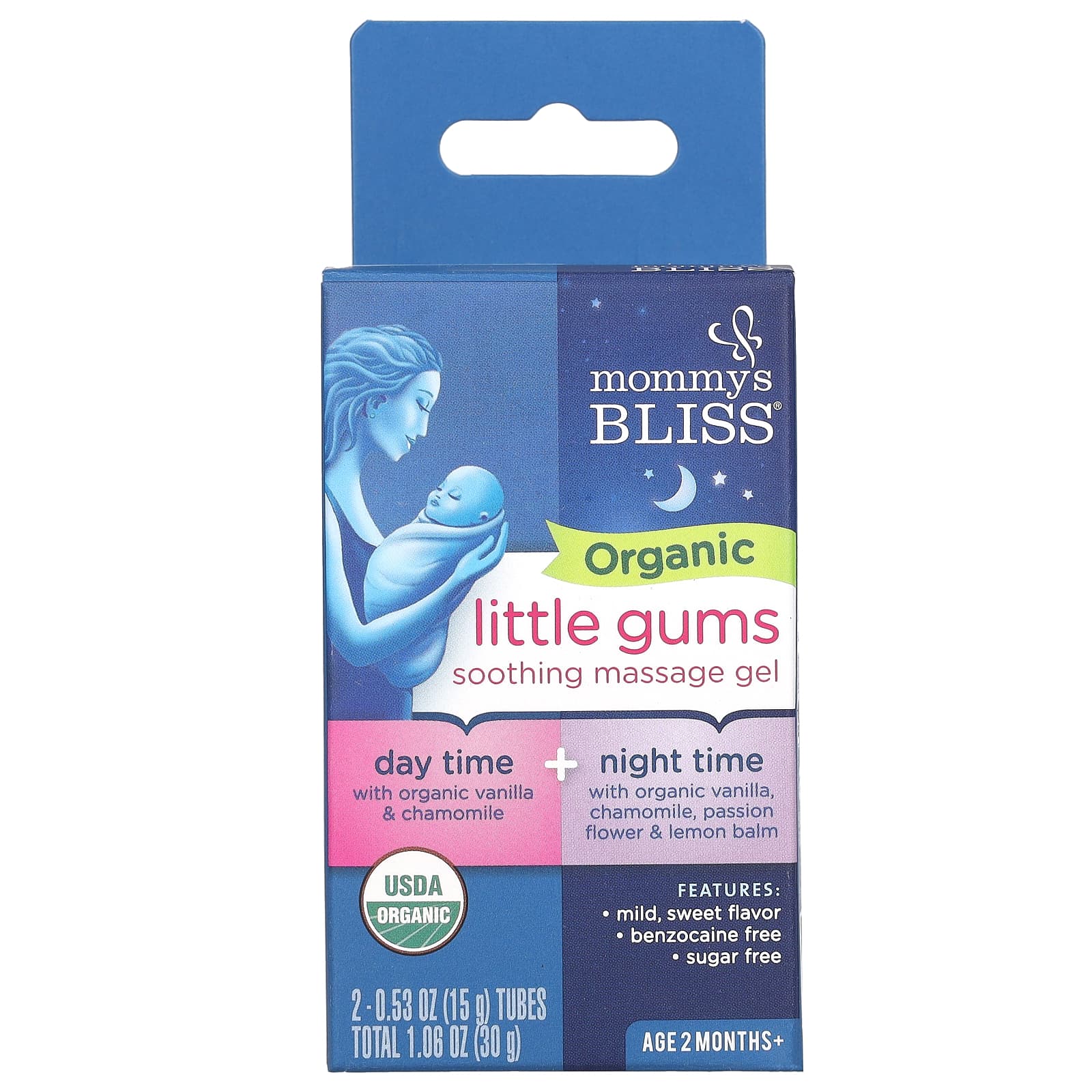 Mommys Bliss Organic Little Gums успокаивающий массажный гель дневнойночной пакет для детей в возрасте от 2 месяцев 2 тюбика 15 г 053 унции каждый 2390₽