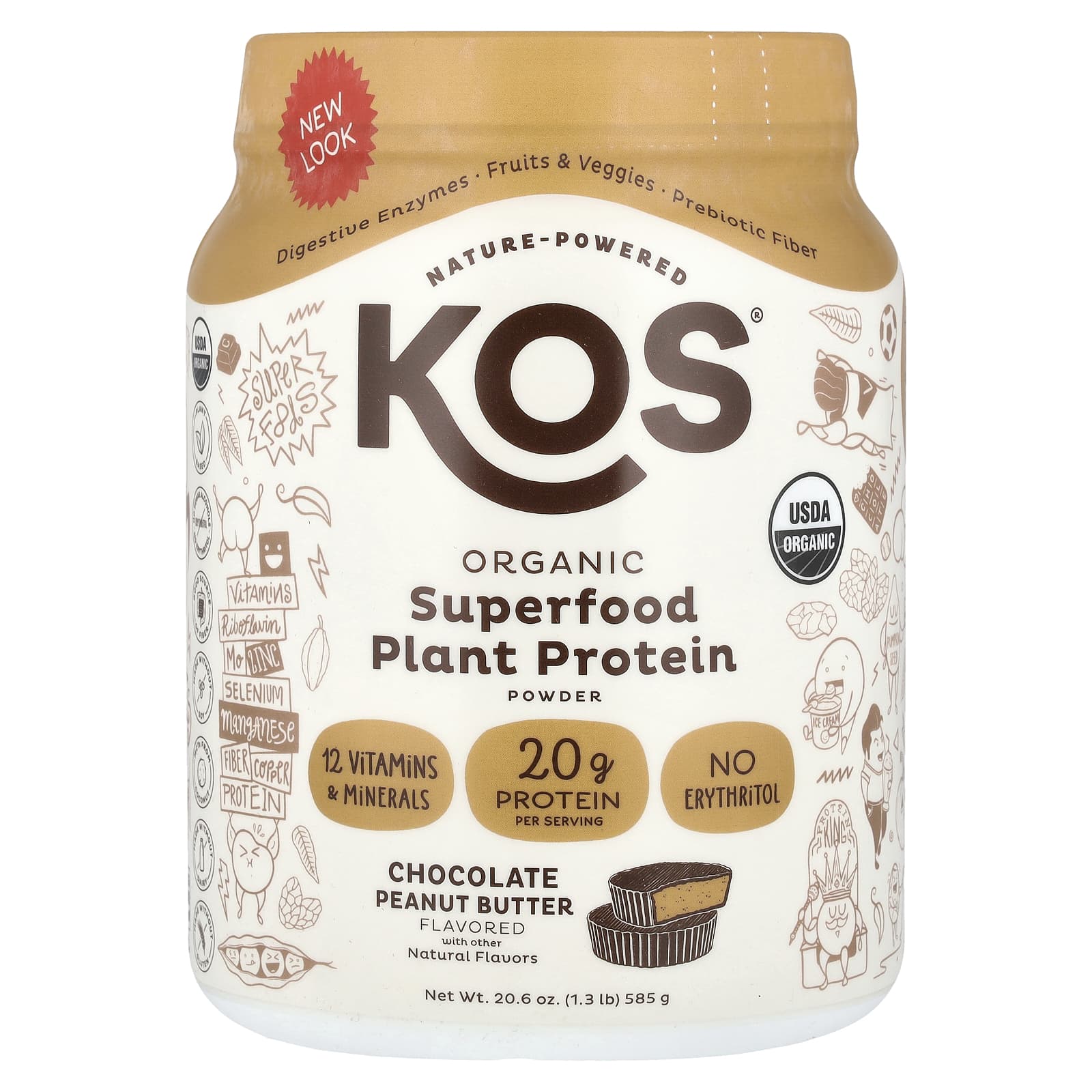 KOS Organic Superfood растительный протеиновый порошок шоколад и арахисовая паста 585 г 13 фунта 6690₽