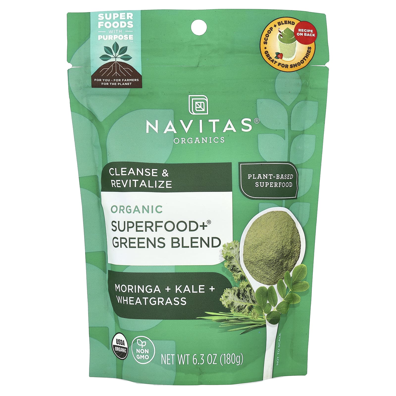 Navitas Organics, Органический суперпродукт + смесь зелени, моринга, капуста + ростки пшеницы, 180 г (6,3 унции)
