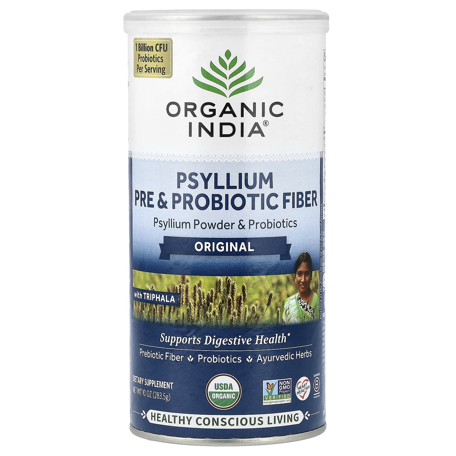 Organic India, Пре и пробиотическая клетчатка подорожника, оригинальная, 283,5 г (10 унций)
