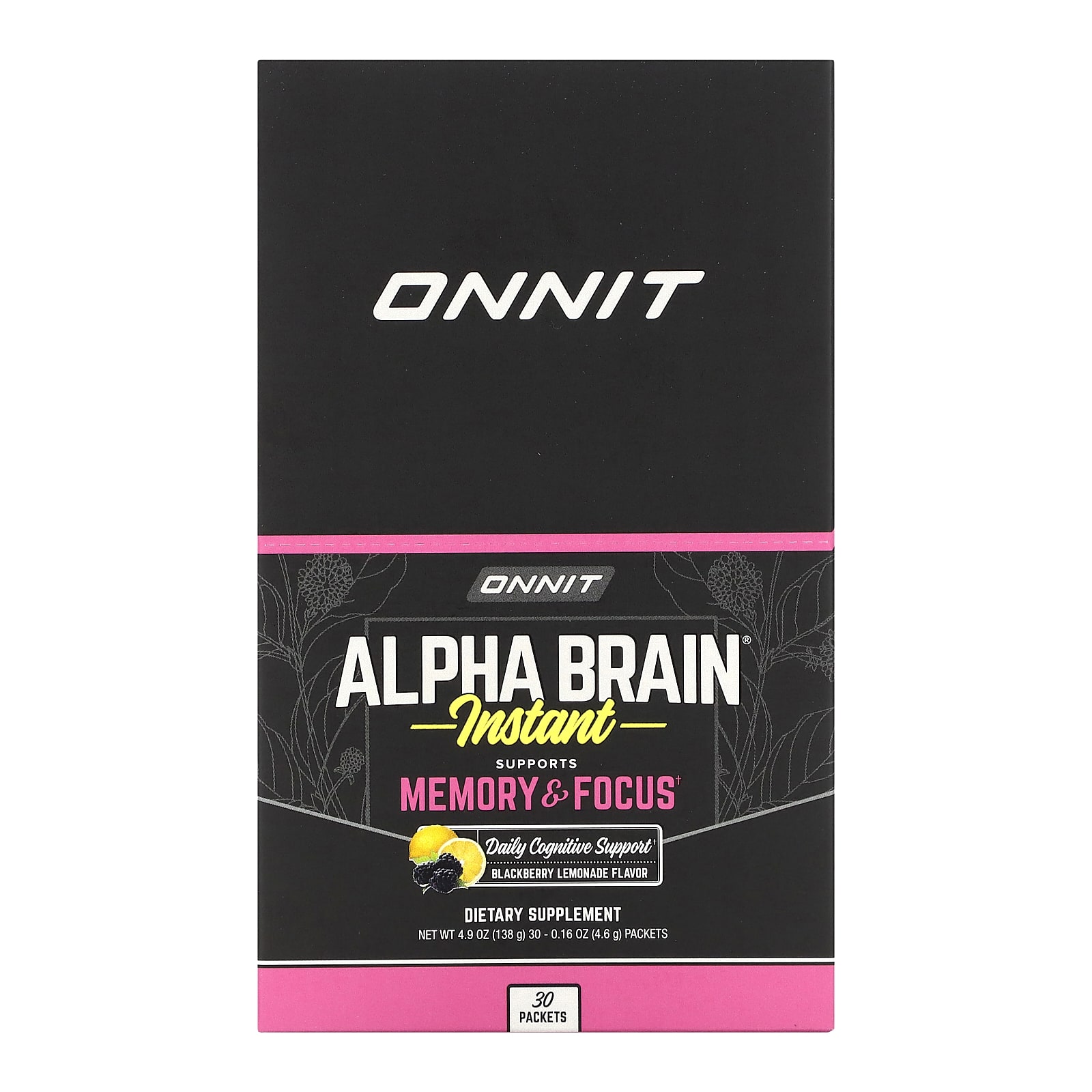 Onnit AlphaBRAIN Instant для памяти и концентрации со вкусом ежевики и лимонада 30 пакетиков по 39 г 014 унции 9690₽
