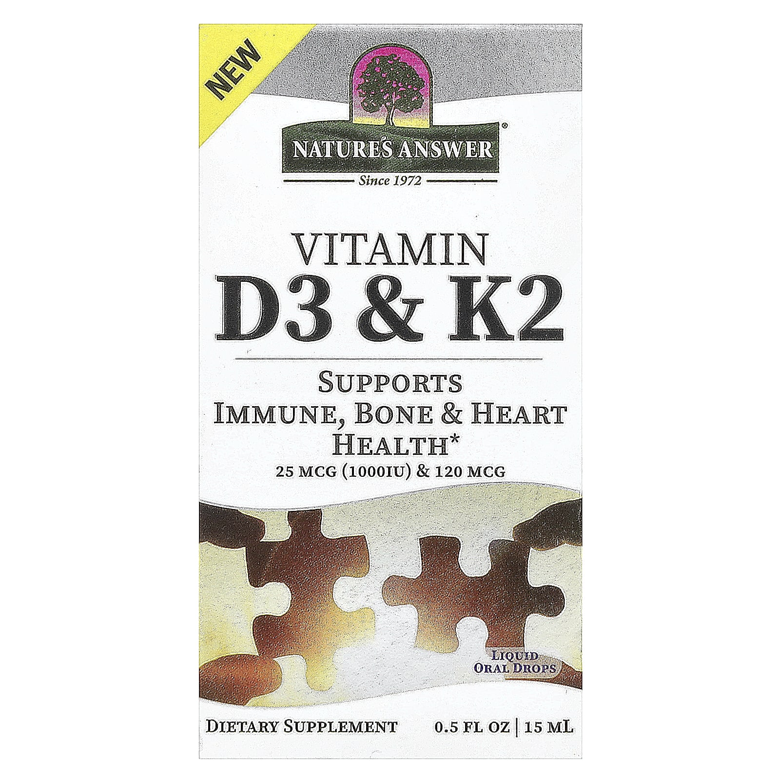 Natures Answer витамины D3 и K2 25 мкг 1000 МЕ и 120 мкг 05 мл 120 жидк унций 3390₽