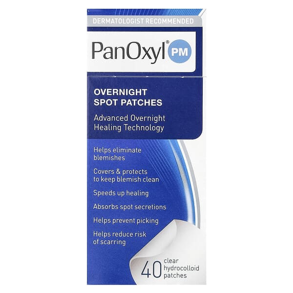 PanOxyl, ночные патчи для точечного применения, 40 прозрачных гидроколлоидных патчей
