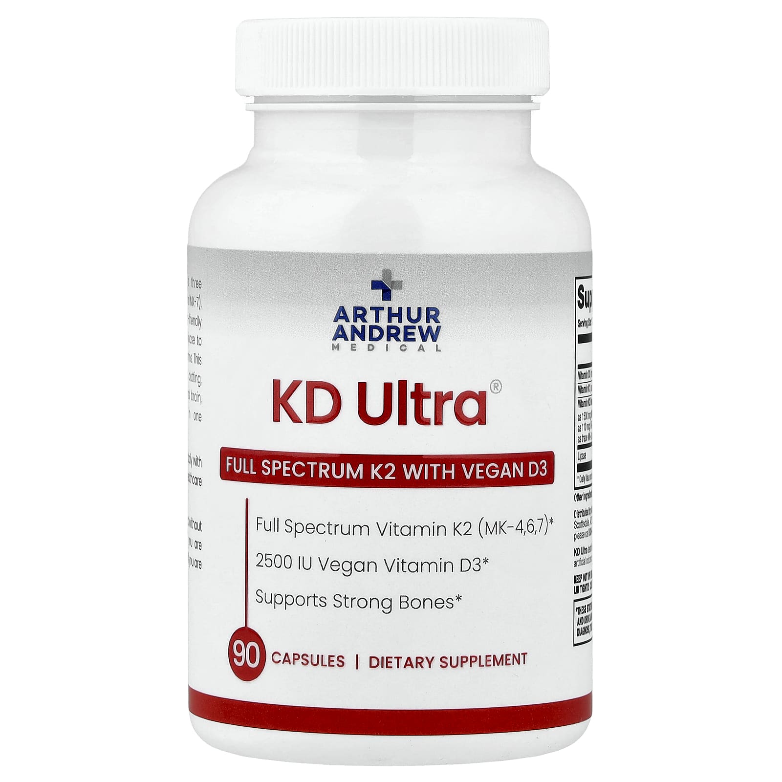 Arthur Andrew Medical, KD Ultra, полный спектр K2 с веганским витамином D3, 90 капсул