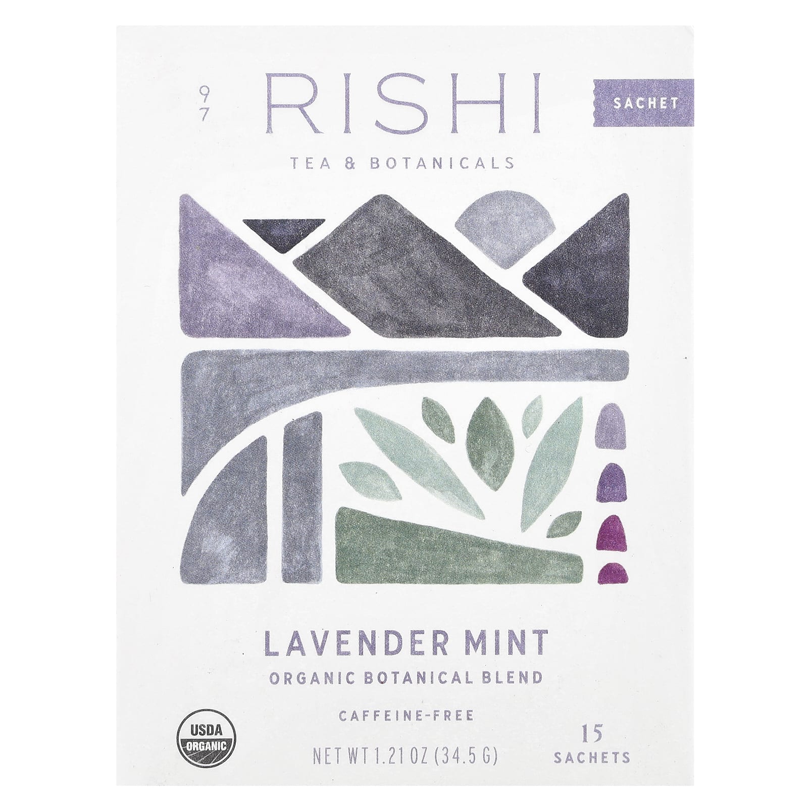 Rishi Tea Organic Botanical Blend лаванда и мята без кофеина 15 пакетиков 375 г 132 унции 1990₽