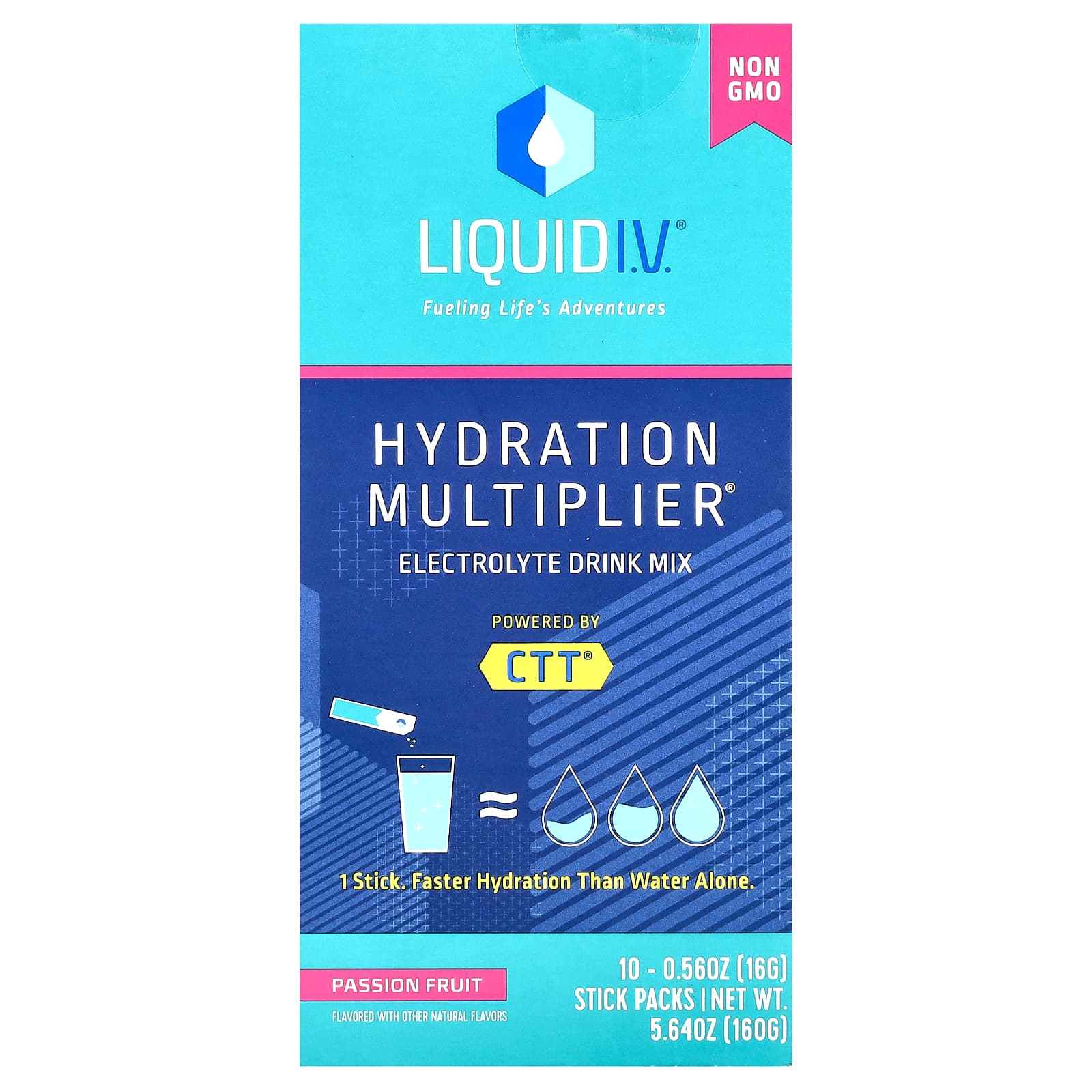 Liquid I.V., Hydration Multiplier, смесь для приготовления напитков с электролитами, маракуйя, 10 отдельных пакетиков по 16 г (0,56 унции)